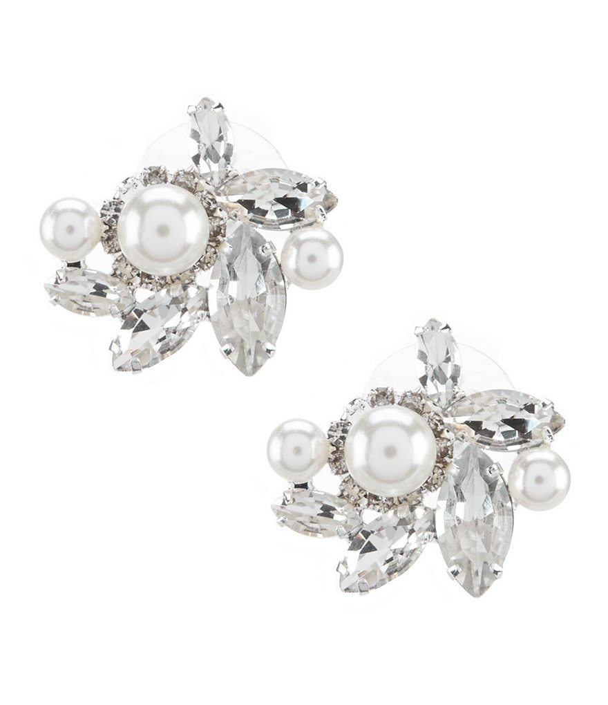 Cezanne Rhinestone & Faux-Pearl Cluster Earrings