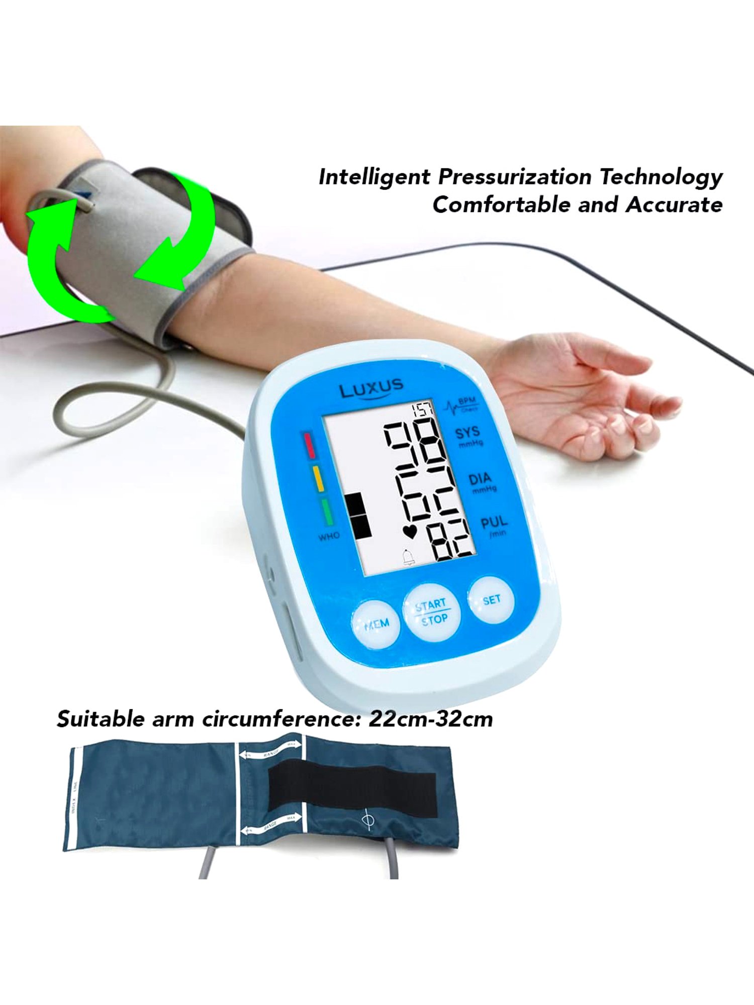 Luxus BP-105 Digital Automatic Blood Pressure Monitor with USB C Port Complete Kit (Blue & White)