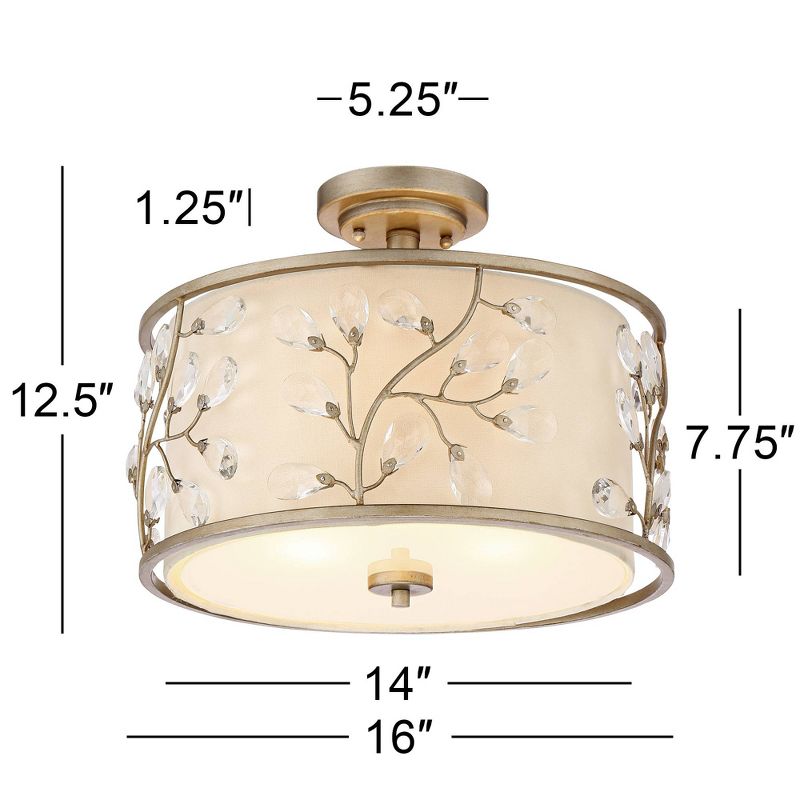 Barnes and Ivy Modern Ceiling Light Semi Flush Mount Fixture Crystal Buds Antique Silver 16" Wide Beige Fabric Drum for Bedroom