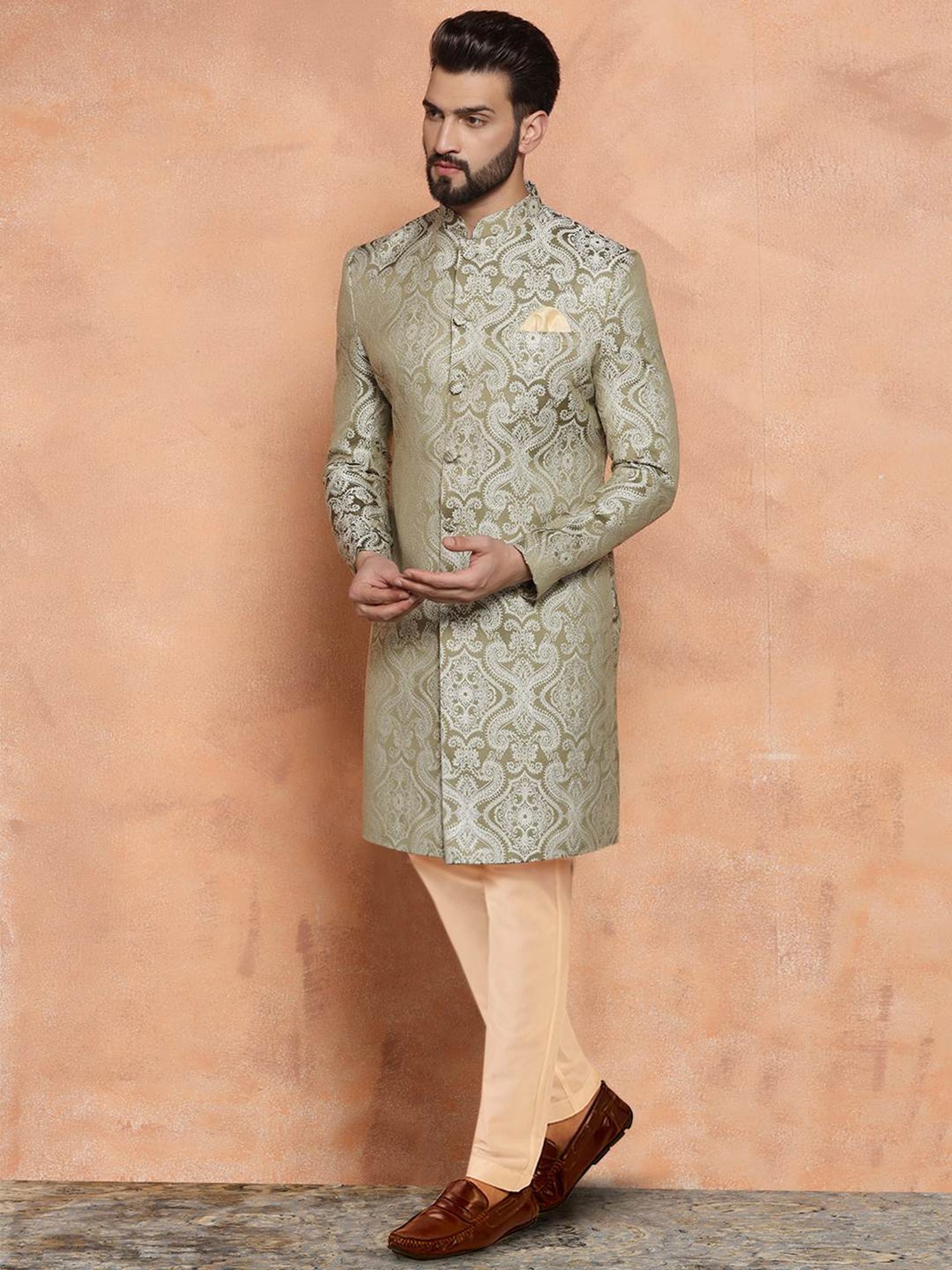 Benstoke Black & Maroon Regular Fit Sherwani Set