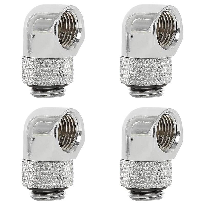 4 PCS Nickel-Plated Brass Silver Chrome G 1/4 Inch Male to Female 90 Degree Rotary Fitting Adapter for PC Water Cooling