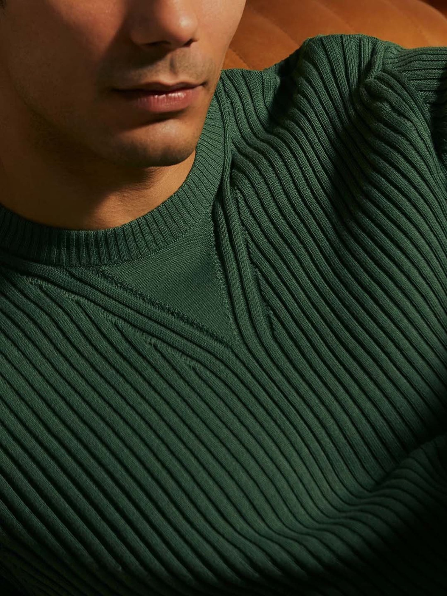 ANDAMEN Green Regular Fit Striped Cotton Sweater