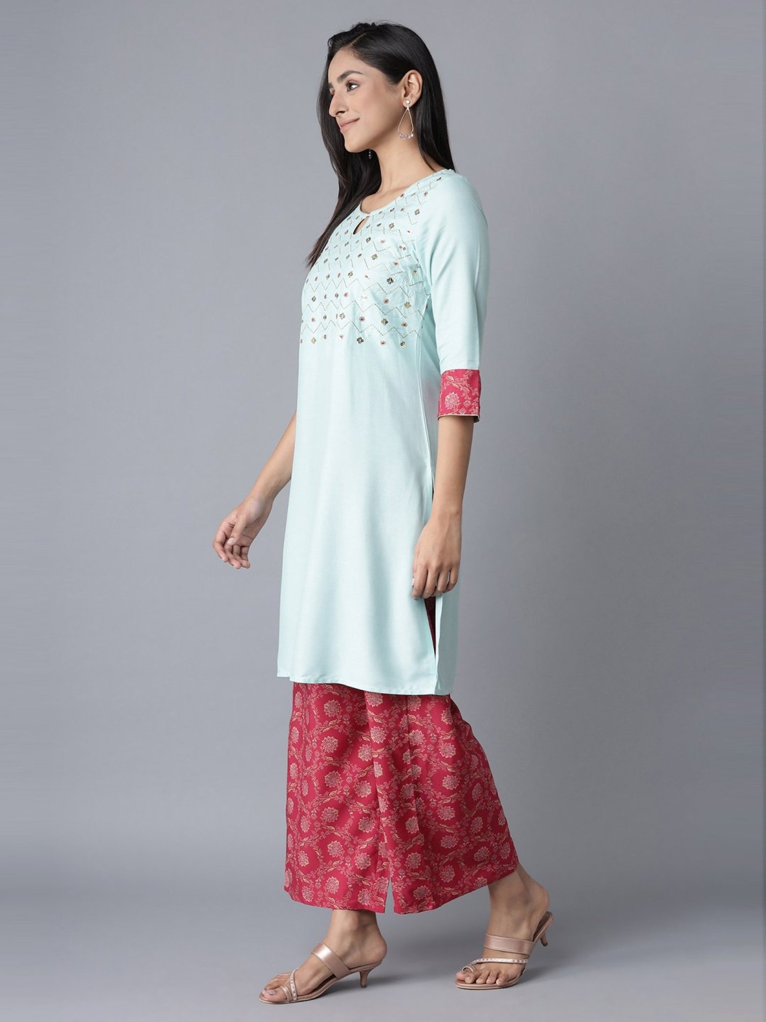 Aure by Aurelia Blue & Pink Embellished Kurta Palazzo Set