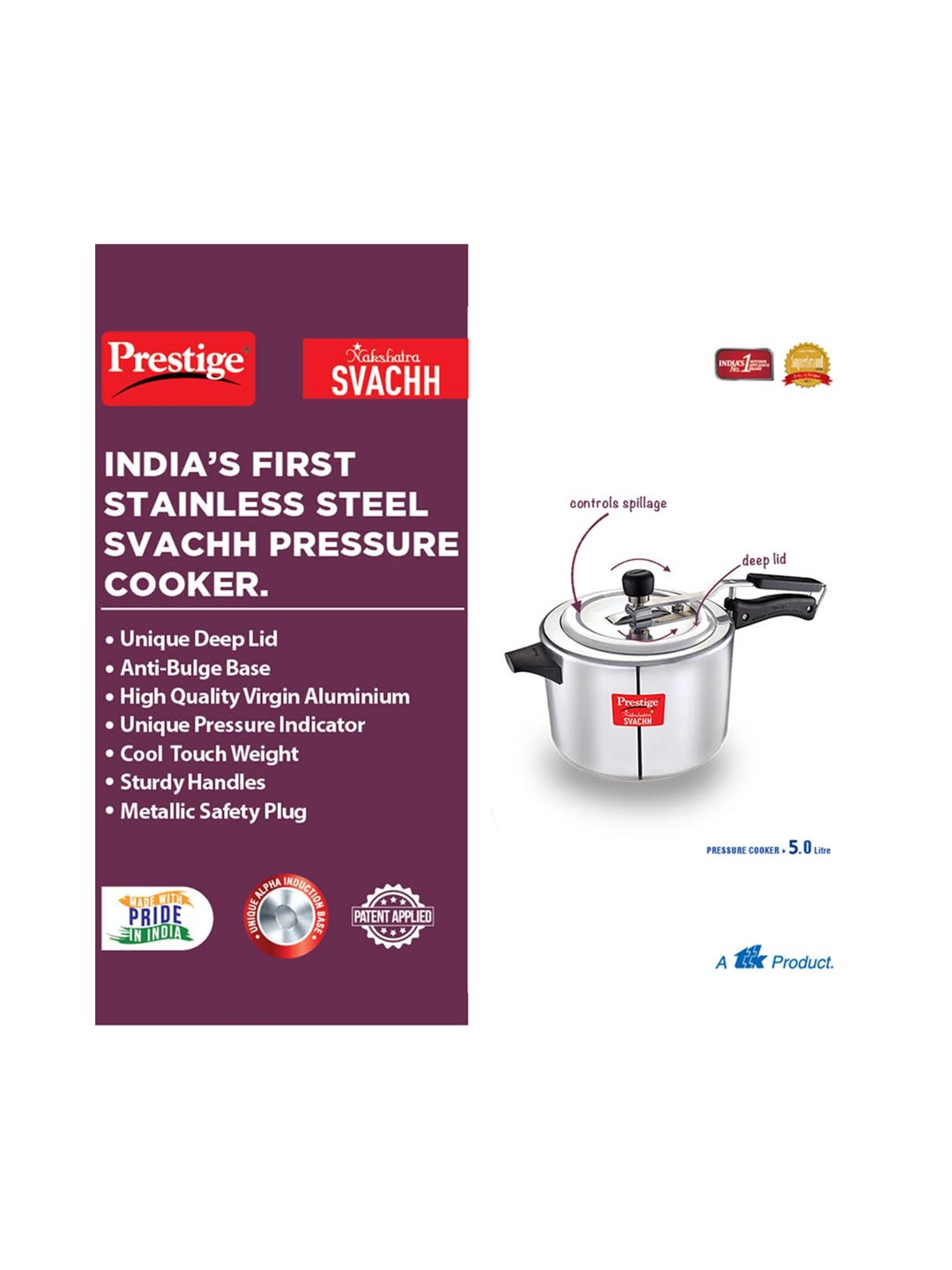 Pigeon Silver Stainless steel Pressure Cooker (10 L)