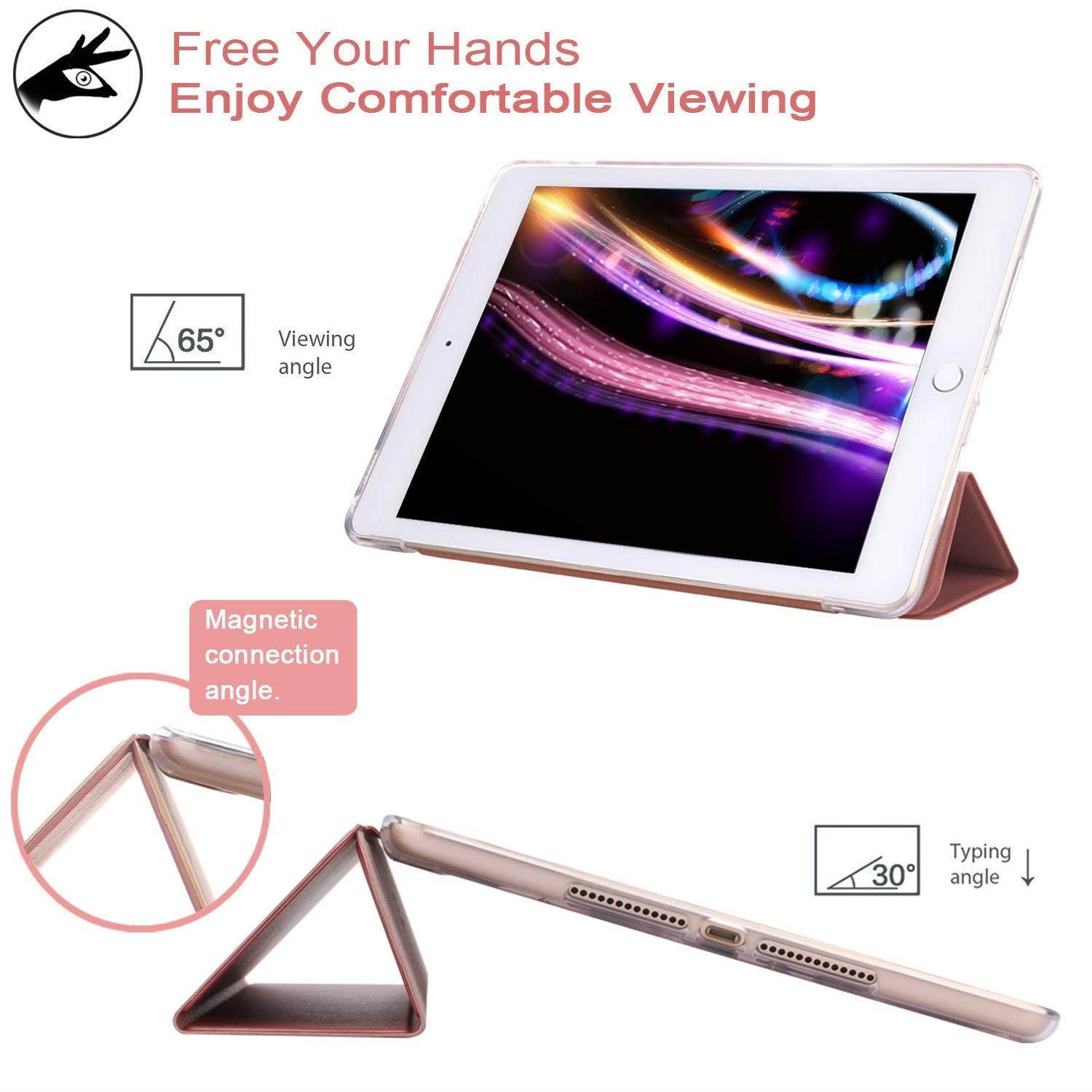 Dailylux New iPad 9.7 inch 2018/2017 Case,Slim Smart Folio Stand Transparent PC back shockproof TPU Bumper Edge Corner Protection Auto Wake Sleep Function bubble Cover for iPad 9.7 inch-Rose Gold