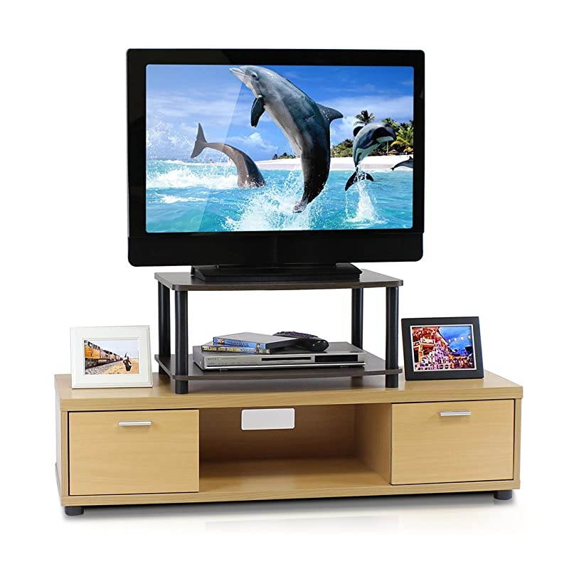 TurnNTube No Tools 2Tier Elevated TV Stand Dark BrownBlack