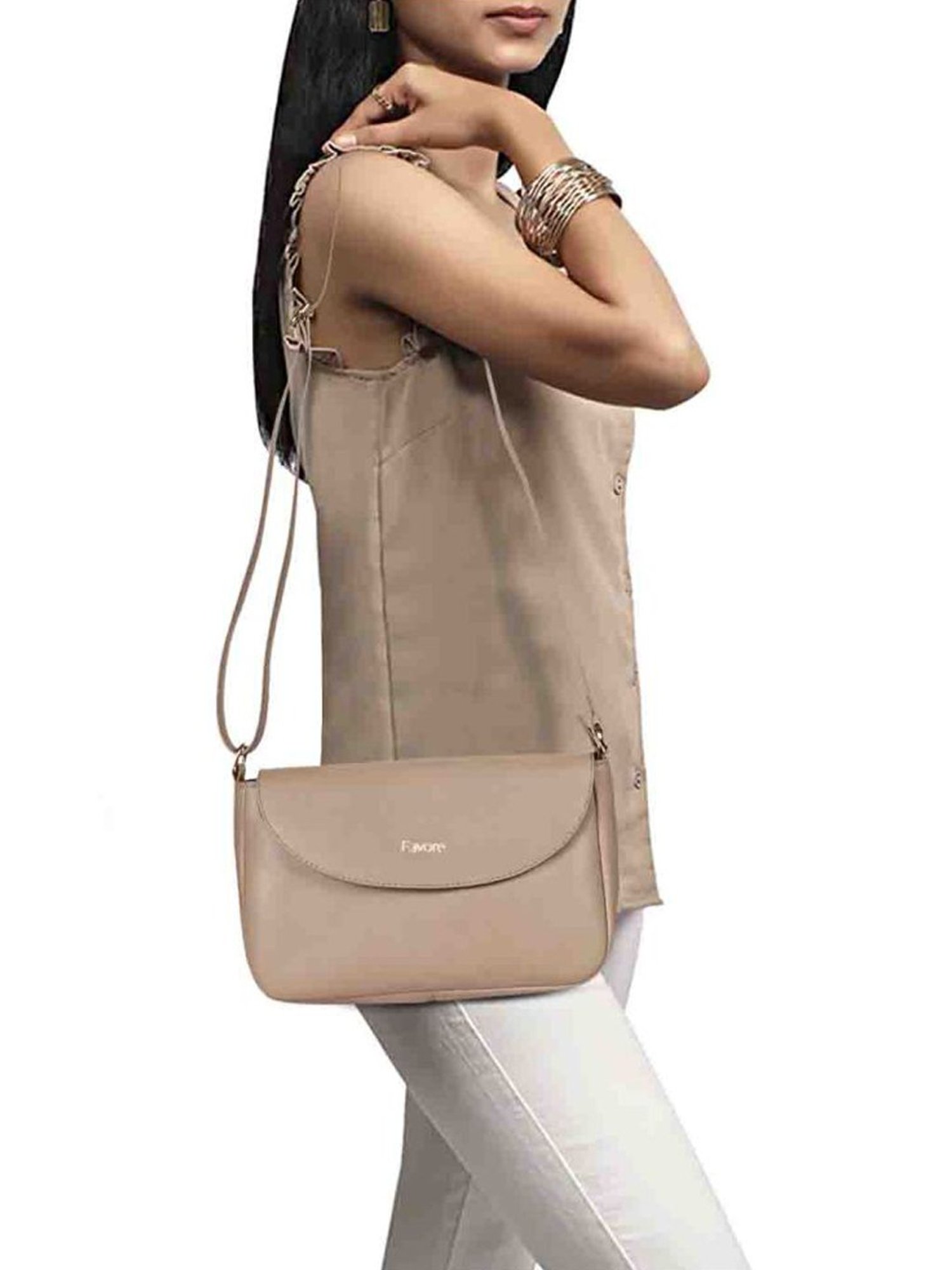 Favore Peach Solid Small Sling Handbag