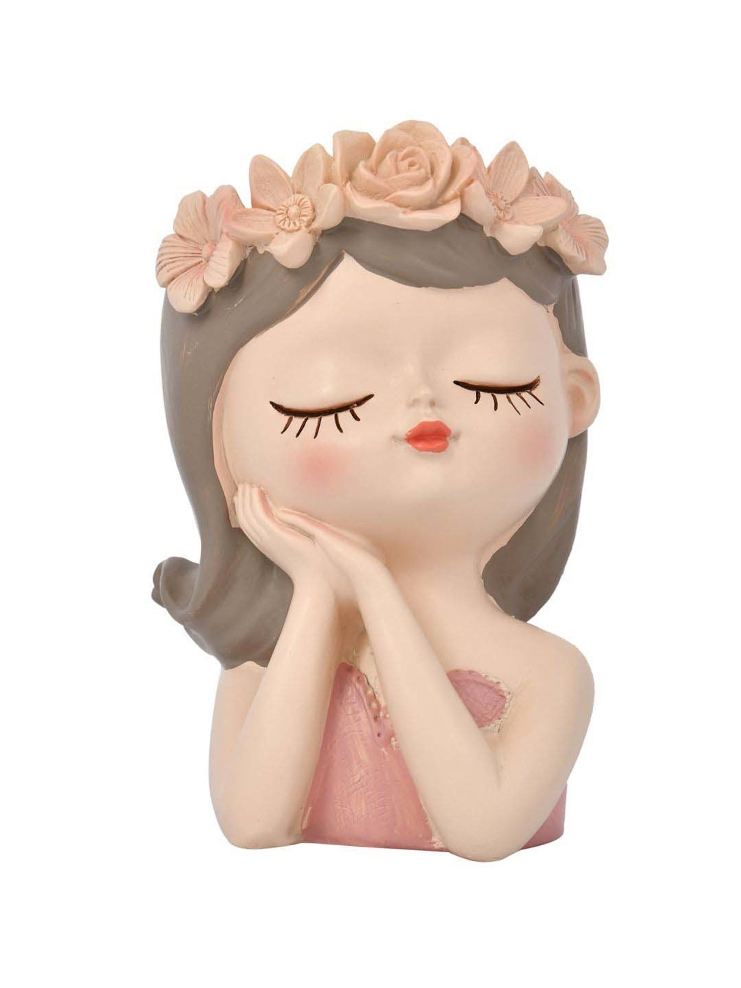 Tayhaa Pink Resin Cute Flower Girl Head Showpiece