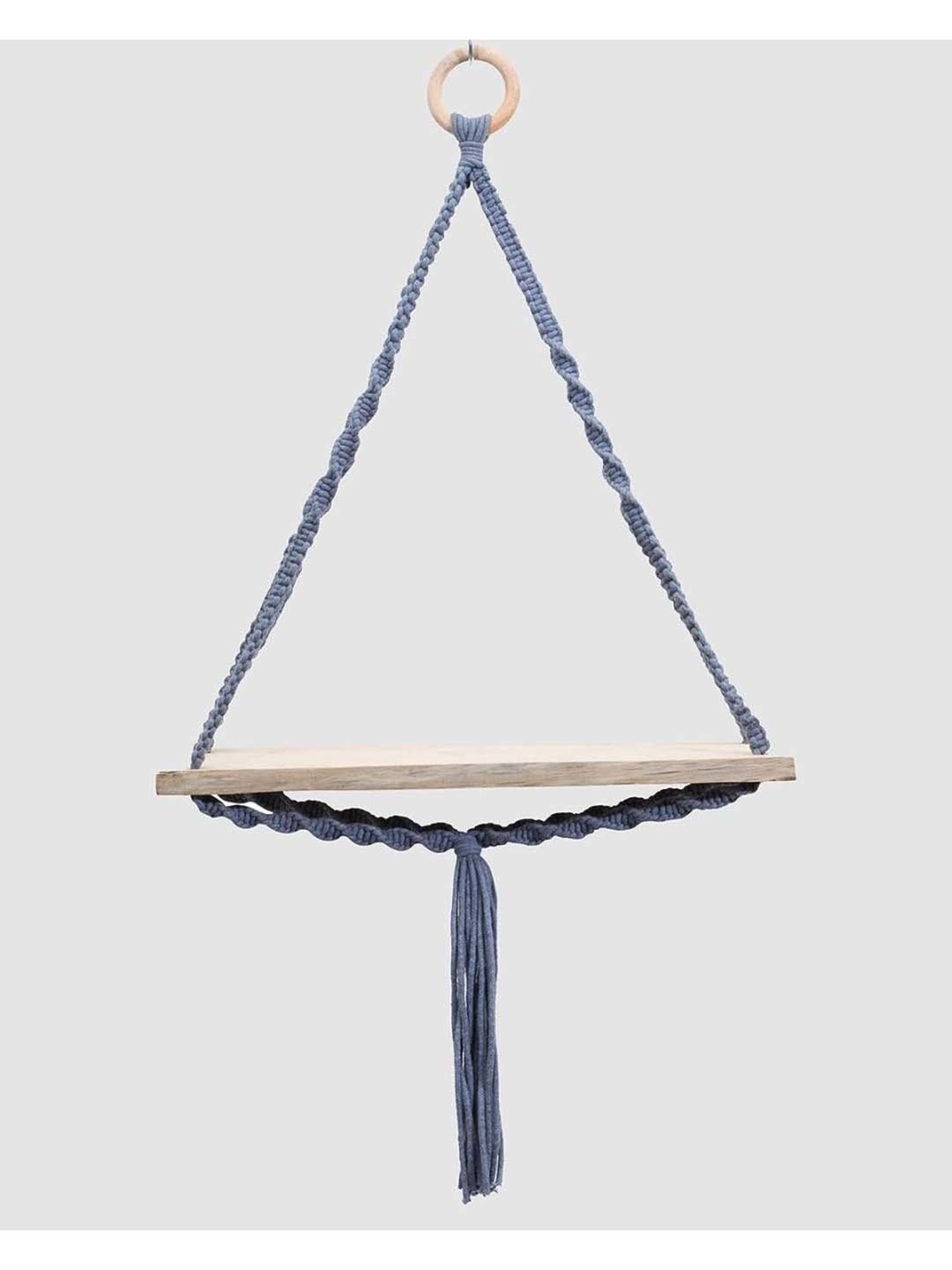 Homesake Grey Wood Triangle Macrame Wall Hanging Shelf