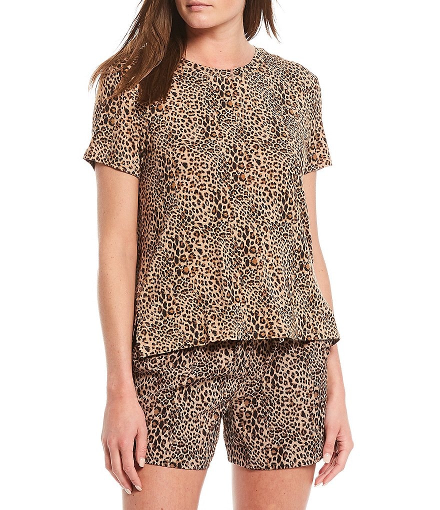 Half Moon by Modern Movement Leopard Print Knit Coordinating Sleep Tee