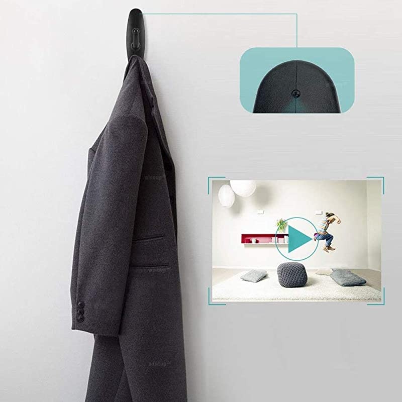 Mini Hidden Spy Camera HD 1080P Wall Mounted Hidden Camera Clothes Hook Coat Hanger Nanny Cam Surveillance Home Security Camera Housekeeper Video Only Black