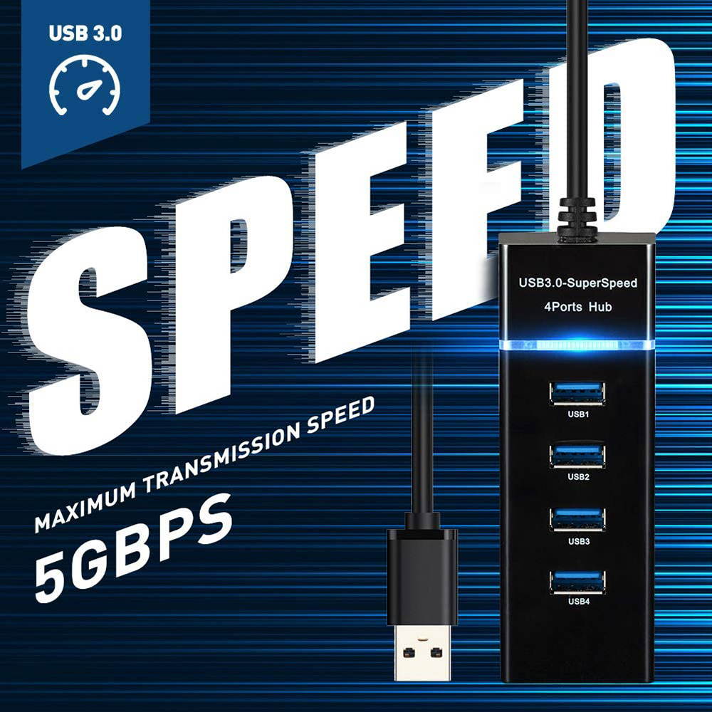 4 Ports USB 3.0 Hub Splitter - High Speed Multiport Slim USB Hub Adapter with 9.8" USB 3.0 Cable and LED Indicator Portable Mini USB Expander Hub Compatible for MacBook Air/Laptop/Ipad/PC