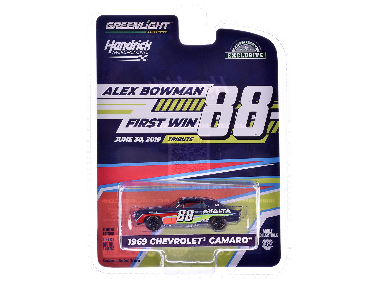 1969 Chevrolet Camaro #88 "Alex Bowman - Hendrick Motorsports First Win Tribute" Dark Blue with Graphics "Hobby Exclusive" Series 1/64 Diecast Model Car by Greenlight