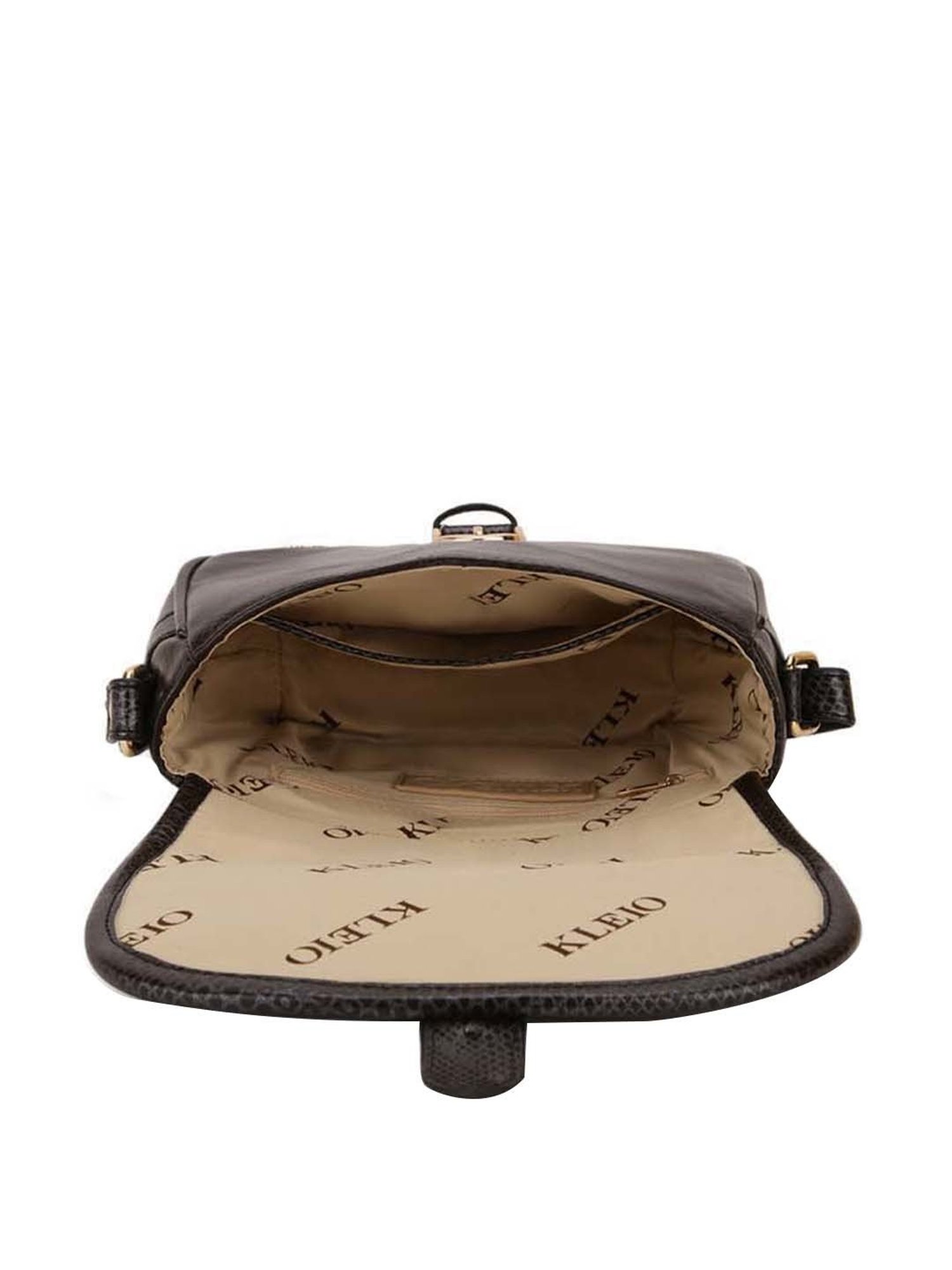 KLEIO Black Textured Medium Sling Handbag