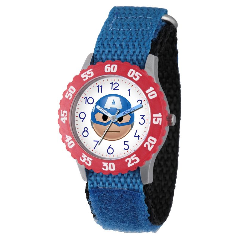 Boys' Marvel Emoji Captain America Stainless Steel Time Teacher Watch - Blue