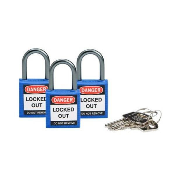 Lockout Padlock,KA,Blue,1-2/5"H,PK3 BRADY 118959