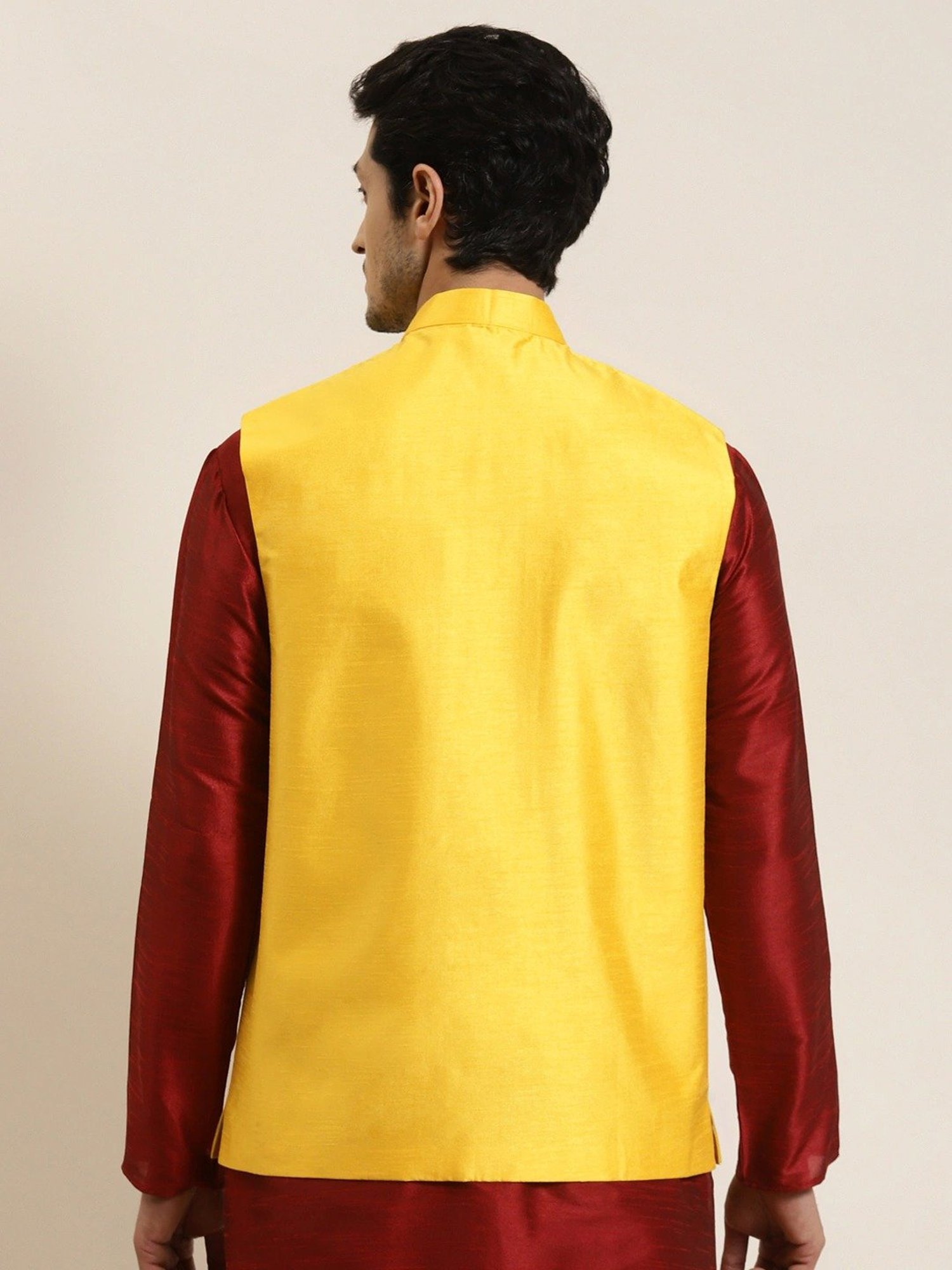Sojanya Yellow Regular Fit Self Pattern Nehru Jacket
