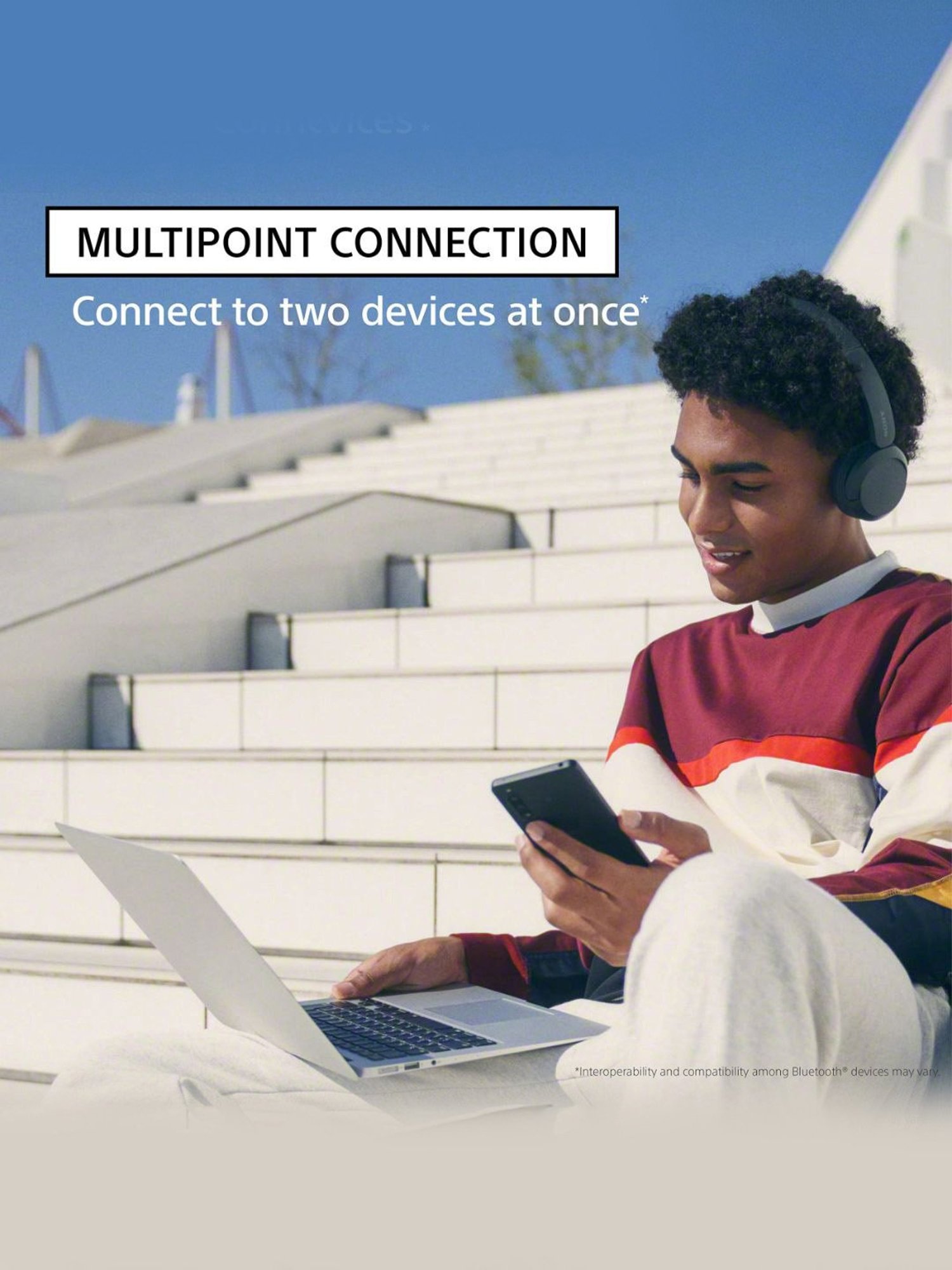 Sony WH-CH520, Wireless On-ear Bluetooth Headphones With Mic, Upto 50 Hours Playtime (White)