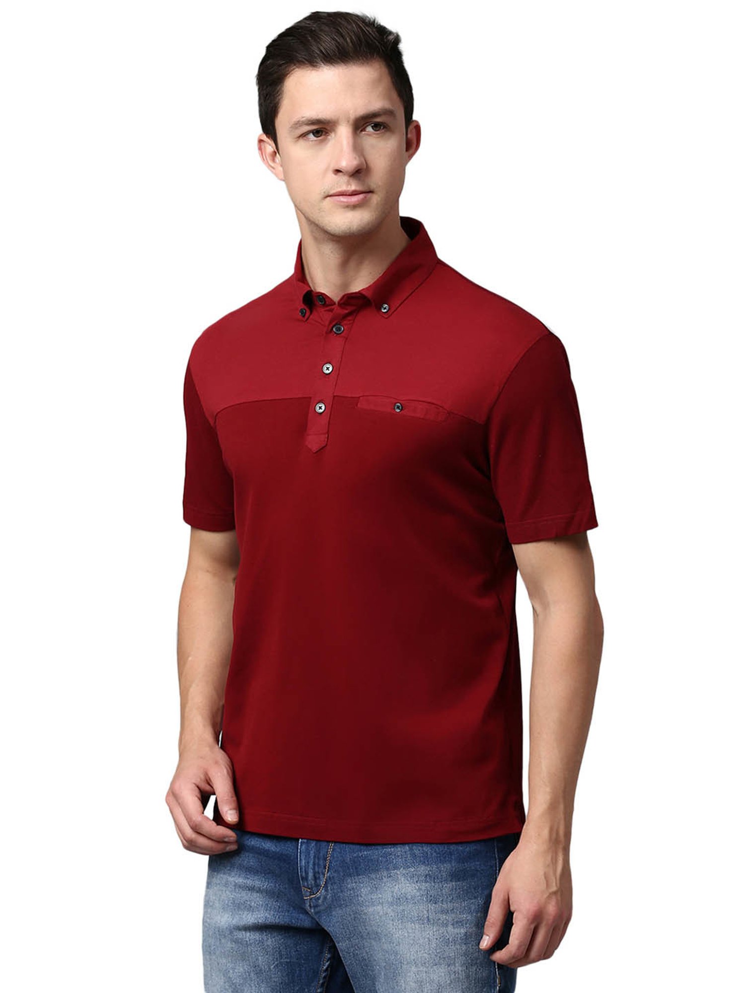 Slowave Red Cotton Regular Fit Polo T-Shirt