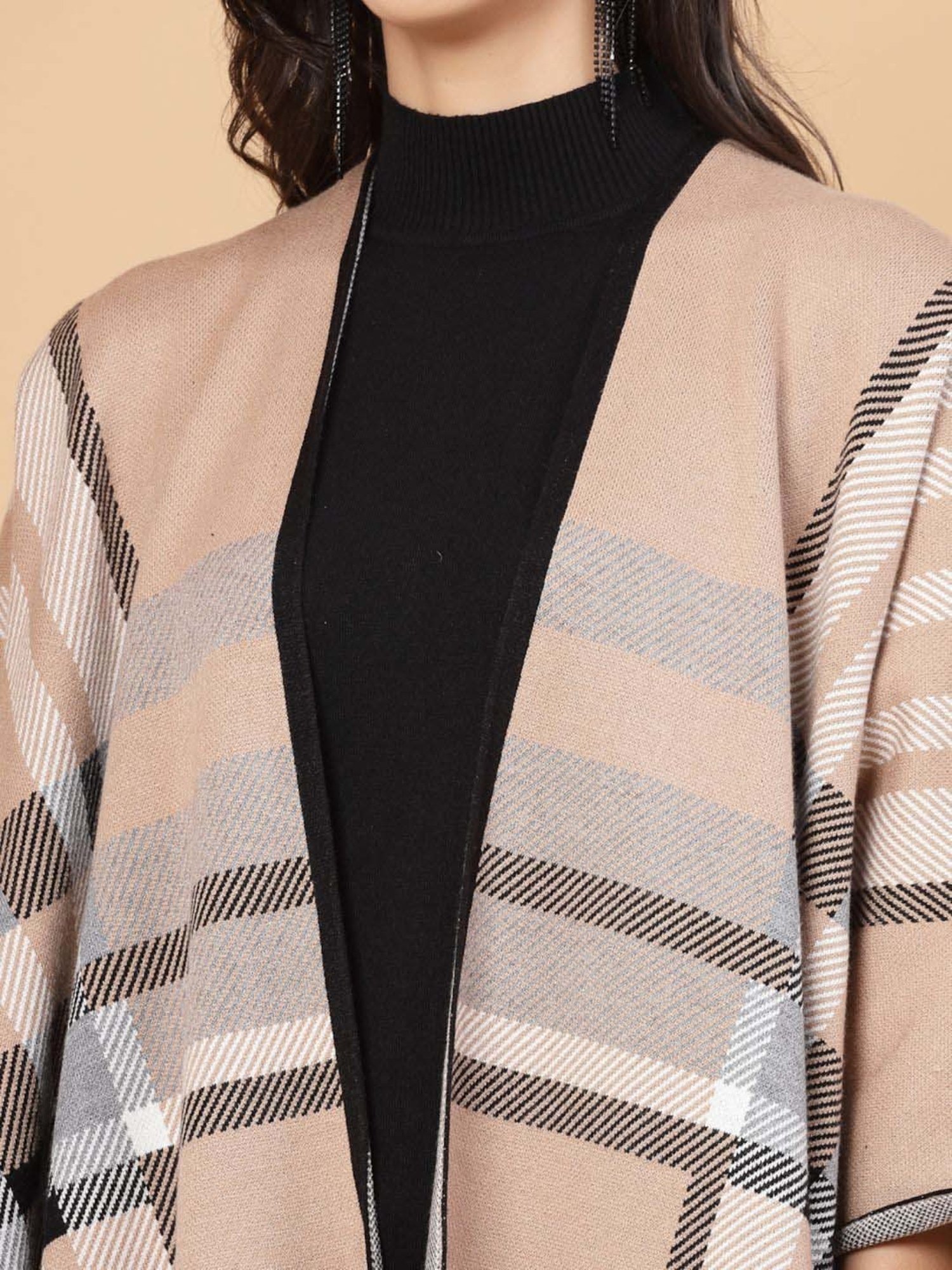 Mafadeny Khaki & Black Printed Top Pants Set With Shrug