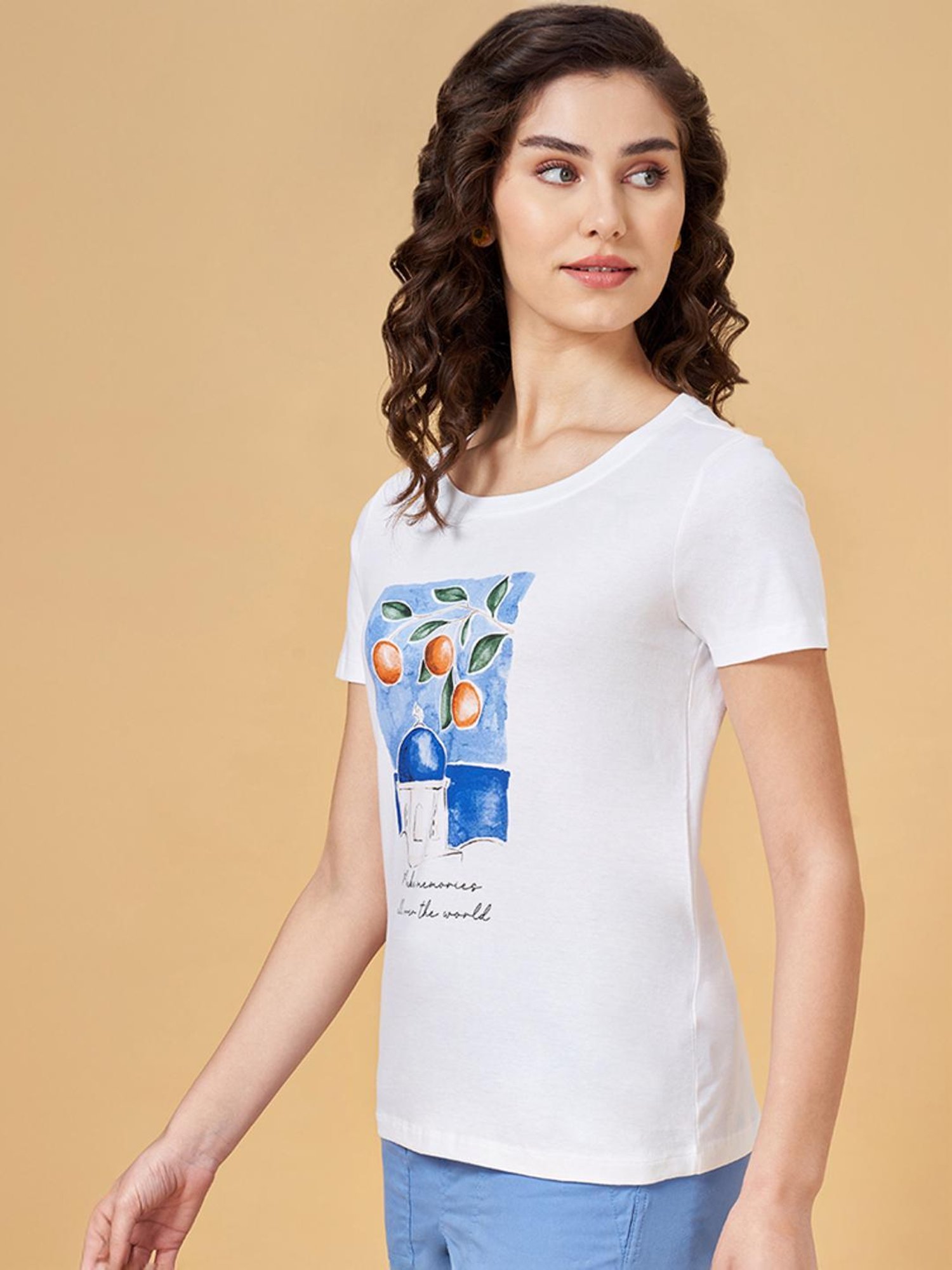 Honey by Pantaloons White Cotton Printed T-Shirt