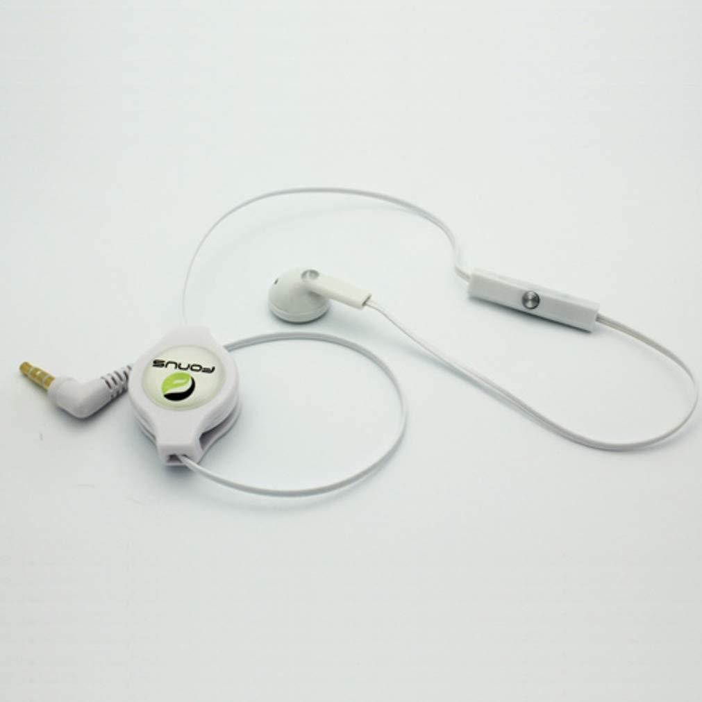 Retractable Headset Mono Hands-Free Earphone w Mic Single Earbud Headphone Wired [3.5mm] [White] Compatible with iPad 9.7 3 2 B7V