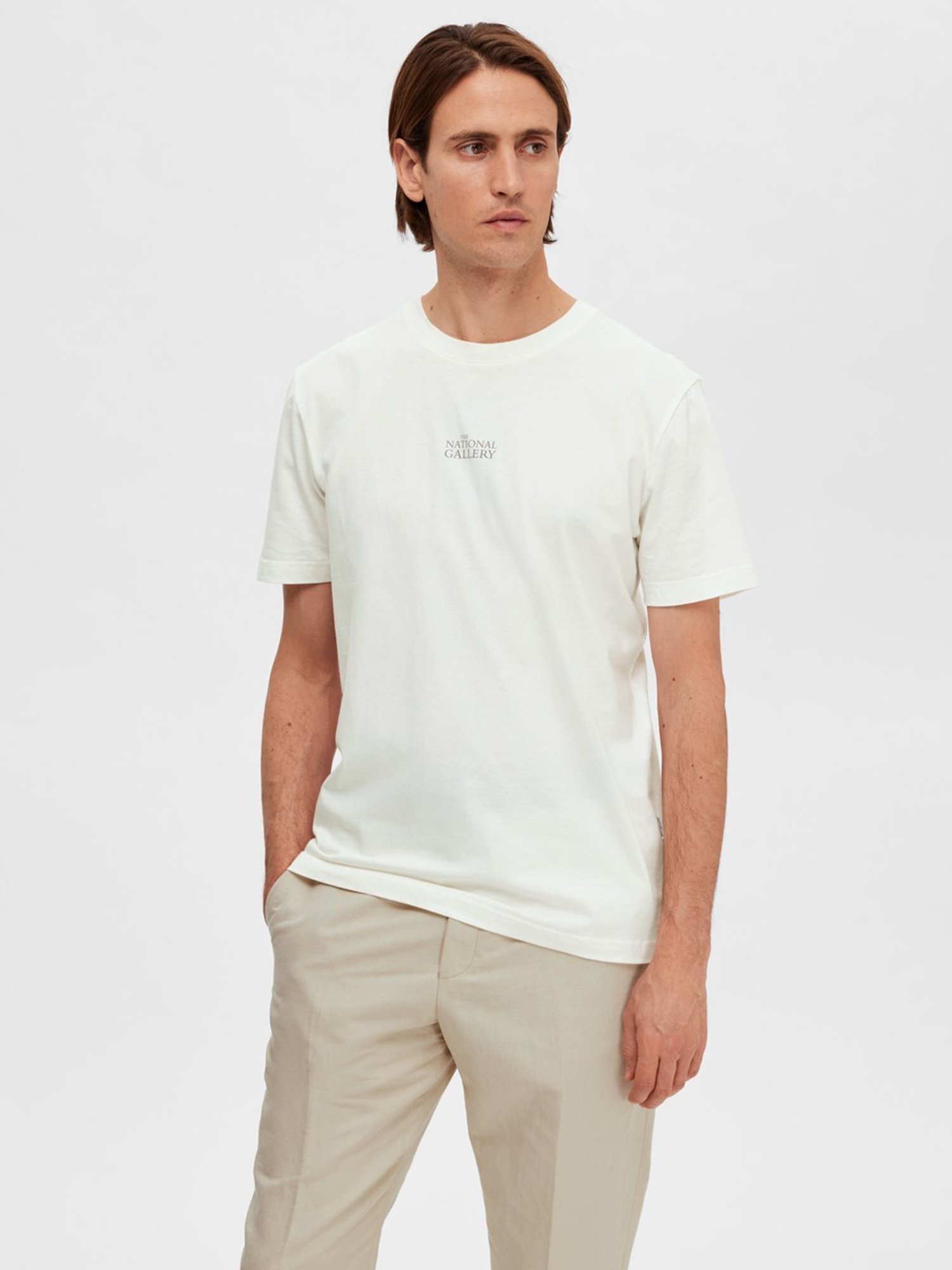 SELECTED HOMME White Slim Fit Printed Crew T-Shirt