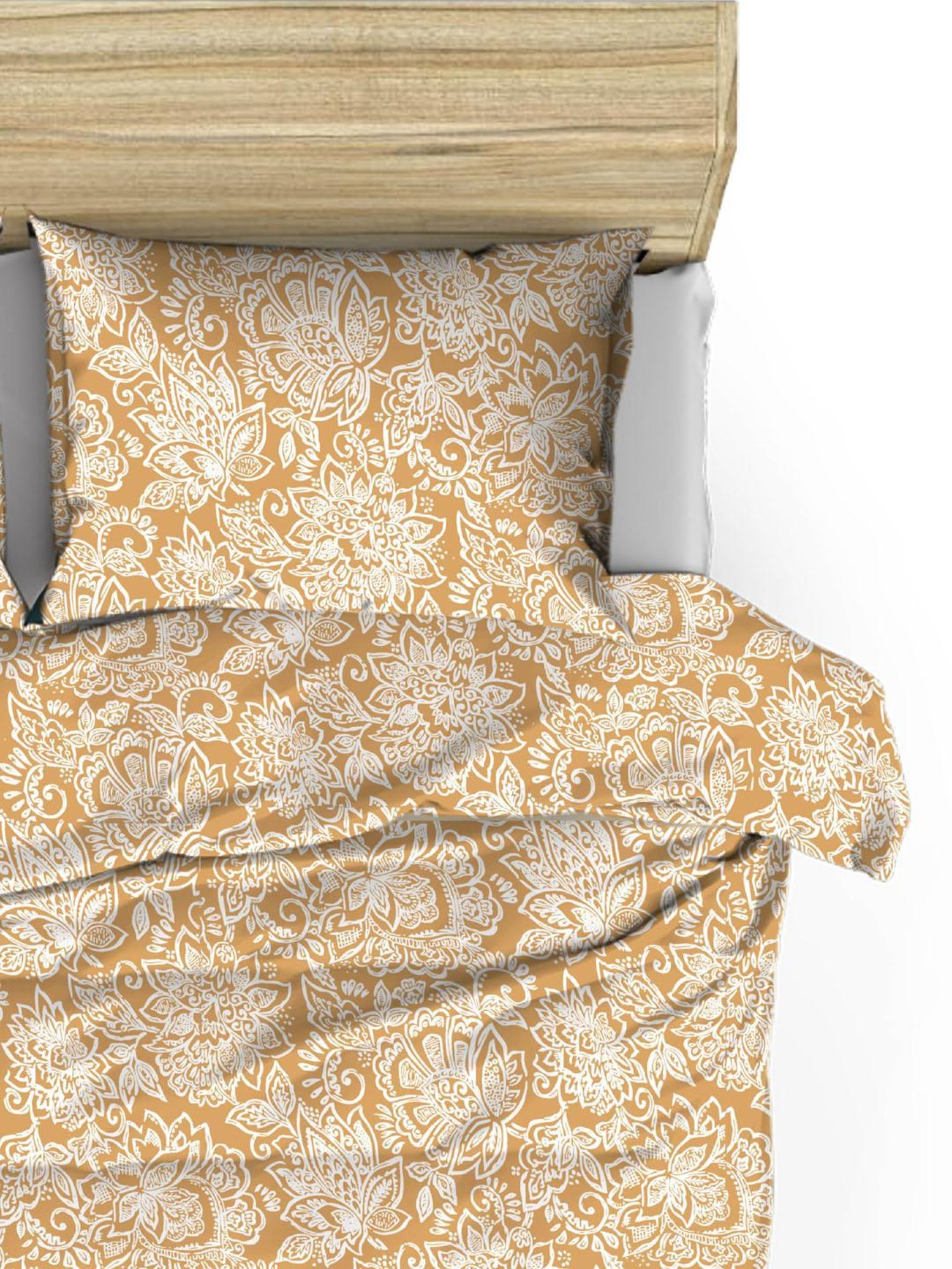 Ariana Milan Mustard Cotton Floral Cotton Bed Sheet