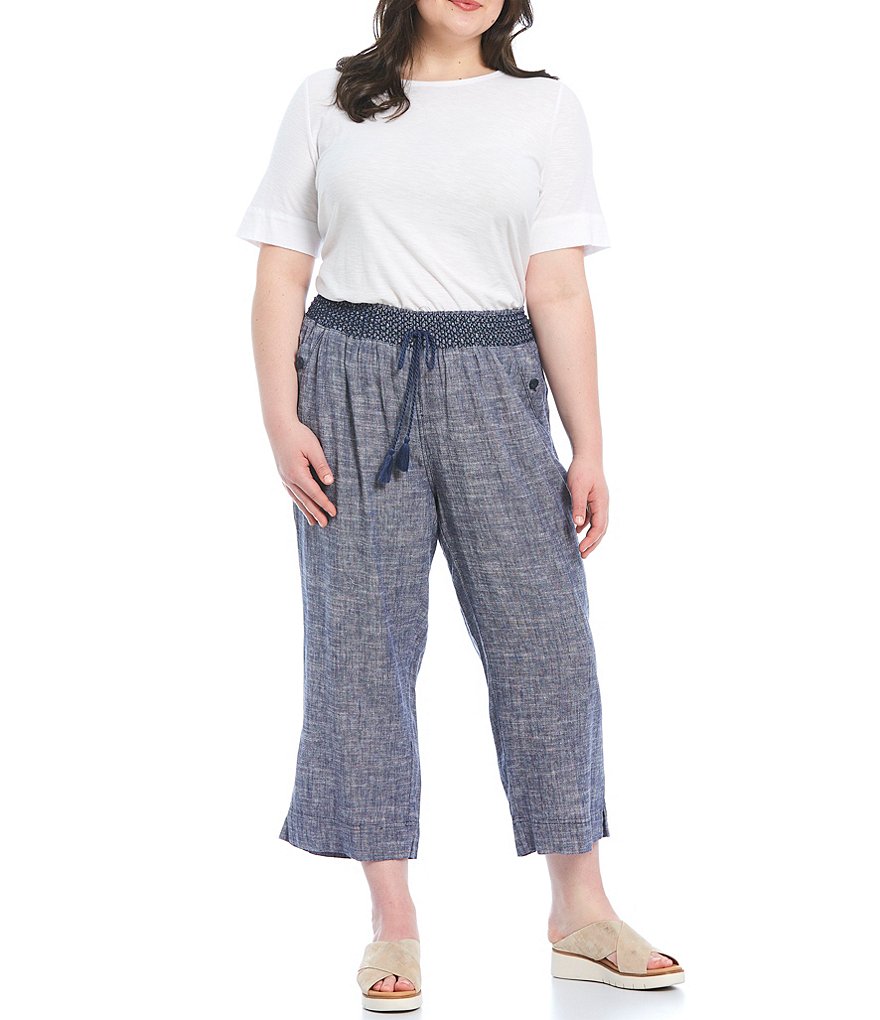 Westbound Plus Size Wide Leg Linen Capri Pants