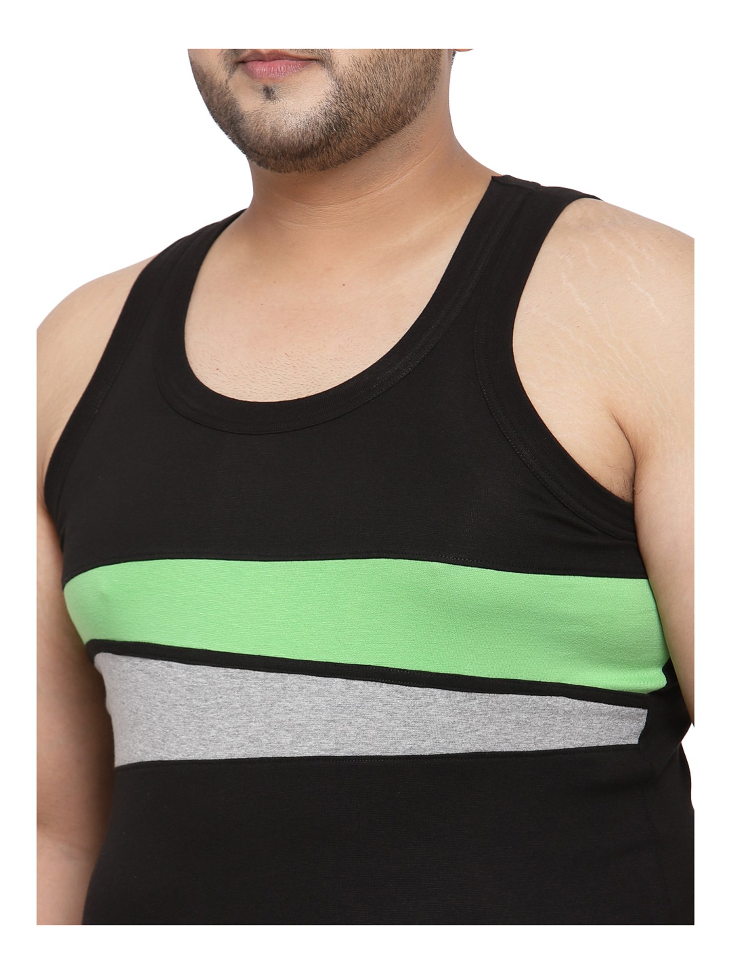 Melon by PlusS Black & Green Cotton Regular Fit Vest