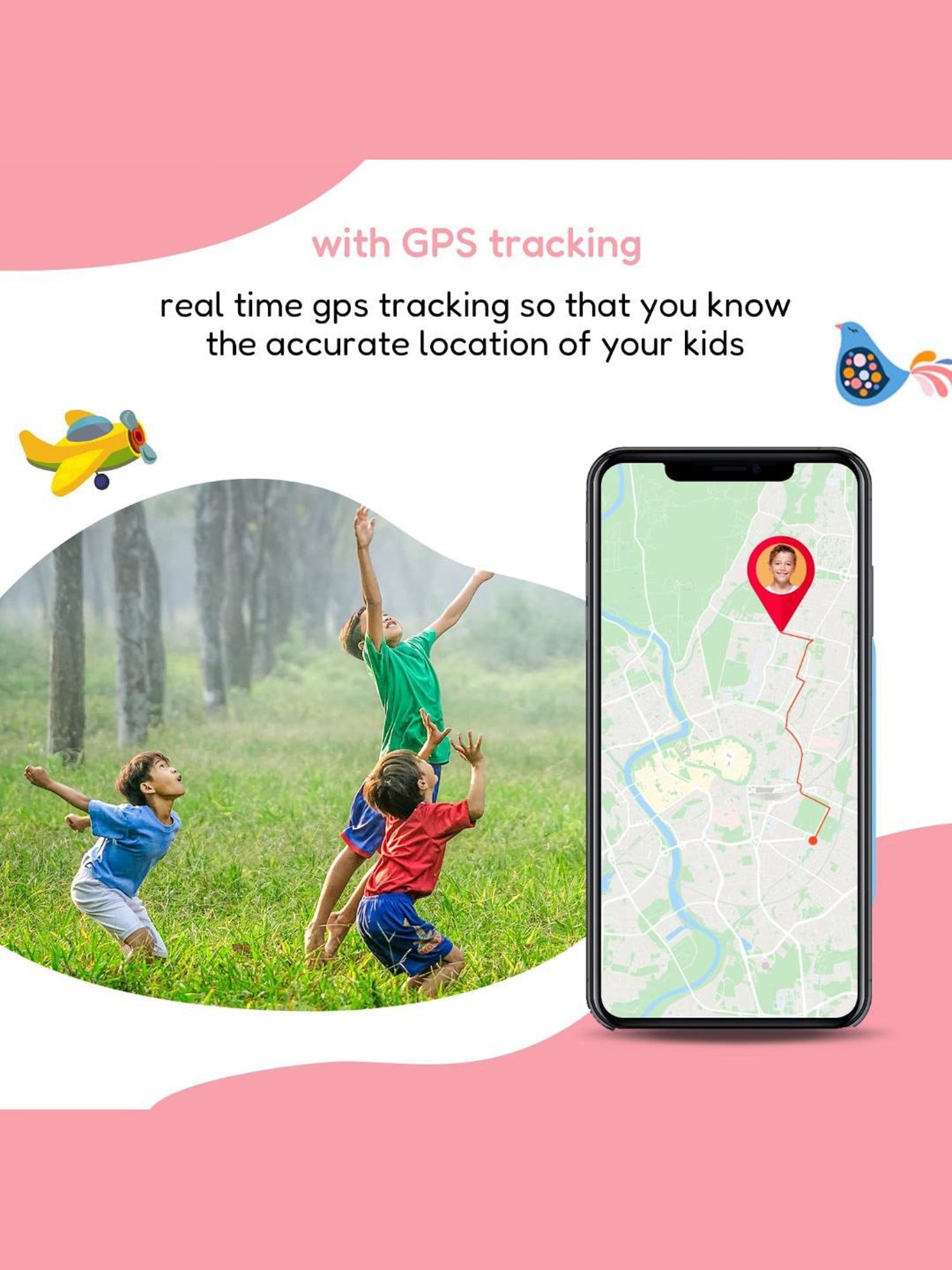 Turet Taffy 4G Smartwatches for Kids with Live Tracker GPS Watch & Waterproof, Long Battery (Pink)