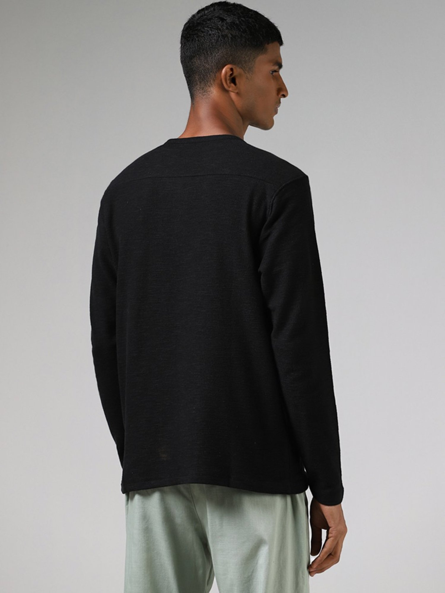 ETA by Westside Black Henley Neckline Slim Fit T-Shirt