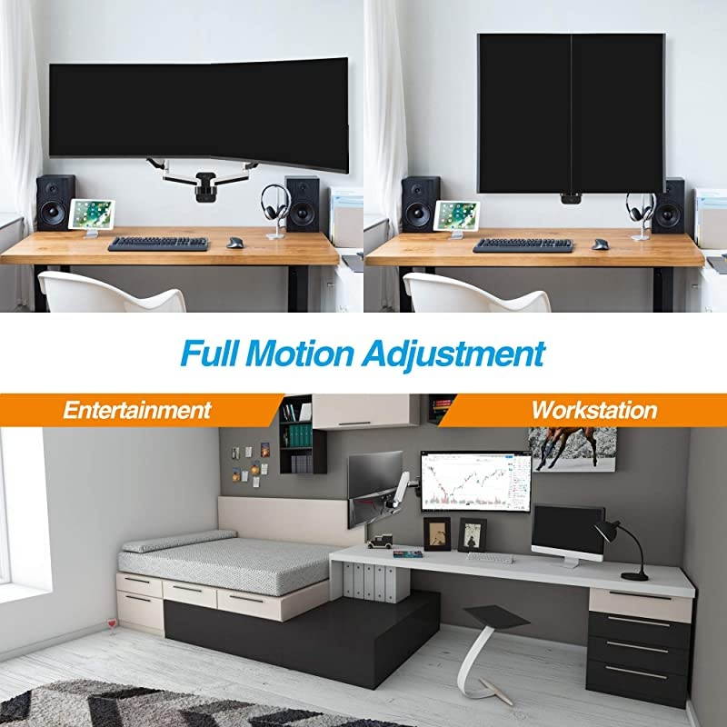Dual 1332 Monitor Wall Mount fits Two FlatCurved Computer Monitor Full Motion Height Swivel Tilt Rotation Adjustable Monitor Arm VESACable Management