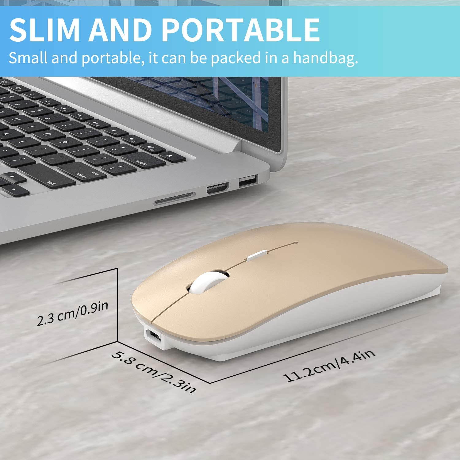 2.4GHz Wireless Bluetooth Mouse, 3 Adjustable DPI, Dual Mode Slim Rechargeable Wireless Mouse Silent USB Mice,Compatible for Laptop Windows Mac Android MAC PC Computer (Silver)