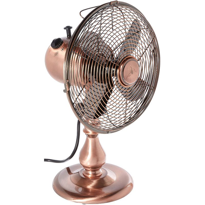 DecoBREEZE DBF6122 Electric Oscillating 3 Speed Air Circulating 10 Inch Table Fan with Quite Motor, Vintage Design, Brushed Copper