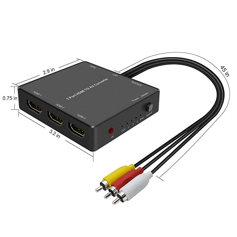 Port HDMI to AV Converter HDMI Converter to RCA HDMI Video Audio Adapter to AV Converter for PSblu ray Player Sky HD Box Port HDMI to RCA Converter