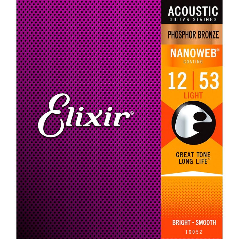Elixir Phosphor Bronze Acoustic Guitar Strings with NANOWEB Coating, Light (.012-.053)