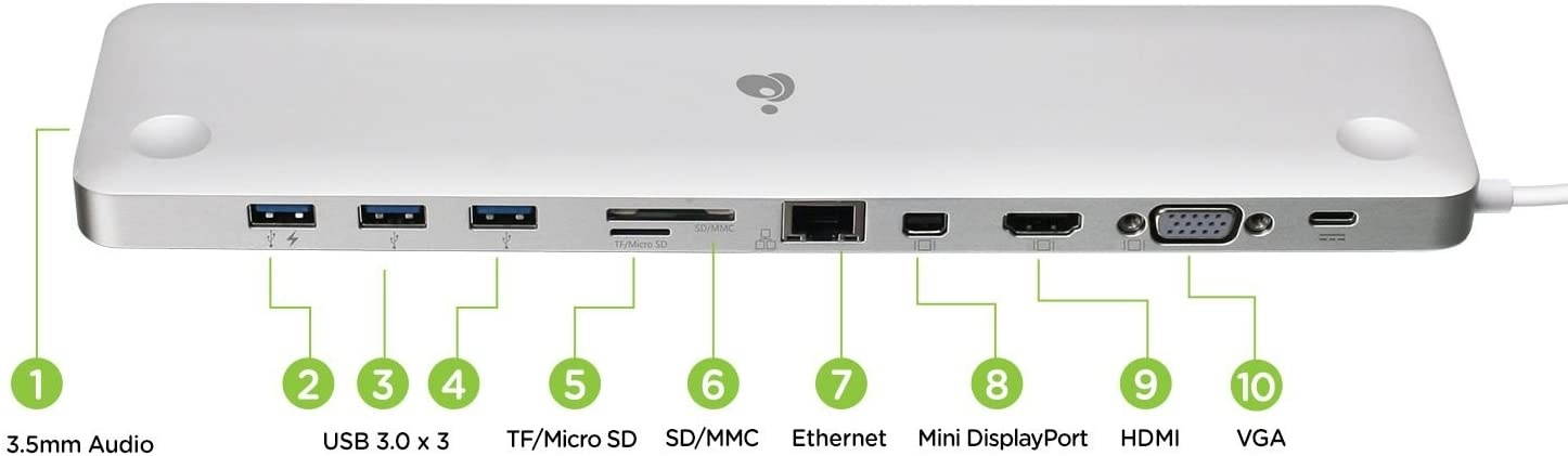 IOGEAR USB-C Ultra-Slim Dual Display Docking Station with Power Delivery GUD3C02