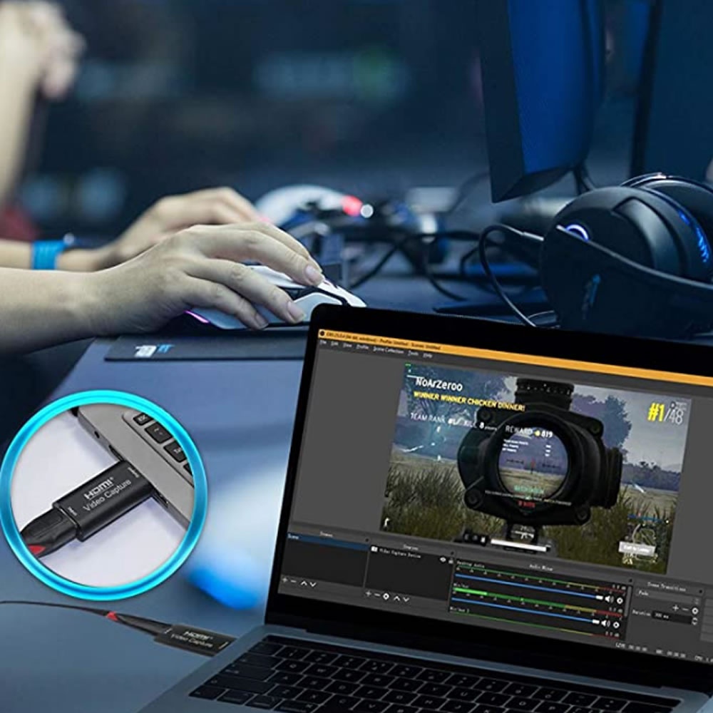 Game Capture Card HDMI to USB2.0 High Definition 1080p Record Directly to Computer for Gaming, Streaming, Teaching, Video Conference or Live Broadcasting