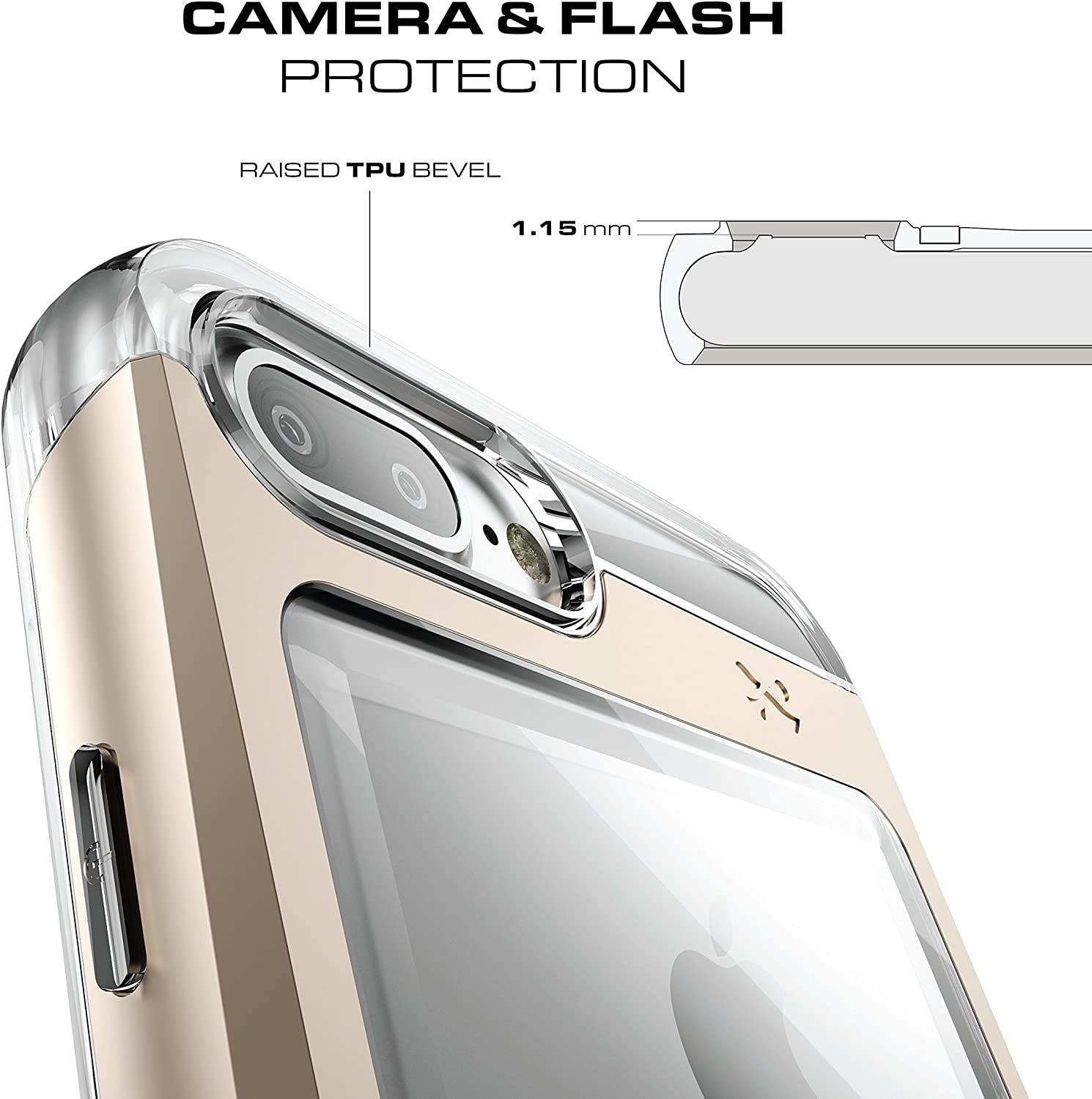 Ghostek Cloak Clear iPhone 7 Plus, iPhone 8 Plus Case with Slim Metal Bumper Design Shockproof Heavy Duty Protection Wireless Charging 2017 iPhone 8 Plus, 2016 iPhone 7 Plus (5.5 Inch) - (Gold)