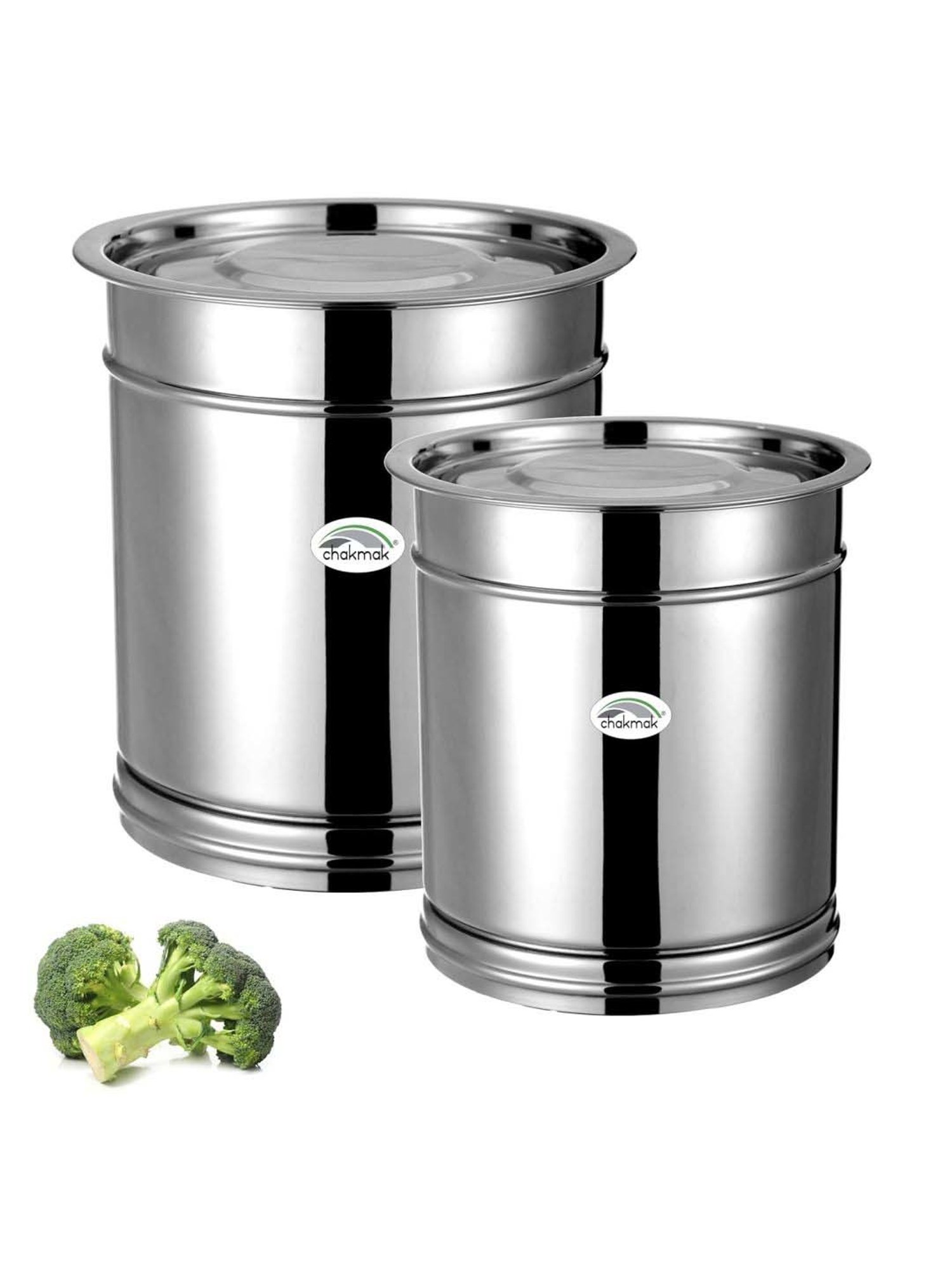 Chakmak Silver Stainless Steel Pawali Plain With Lid - Set of 2