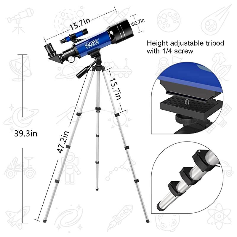 Telescope, 70mm/360mm Astronomical Refracter Telescope with Tripod & Finder Scope, Portable Telescope for Kids Beginners Adults (Blue)