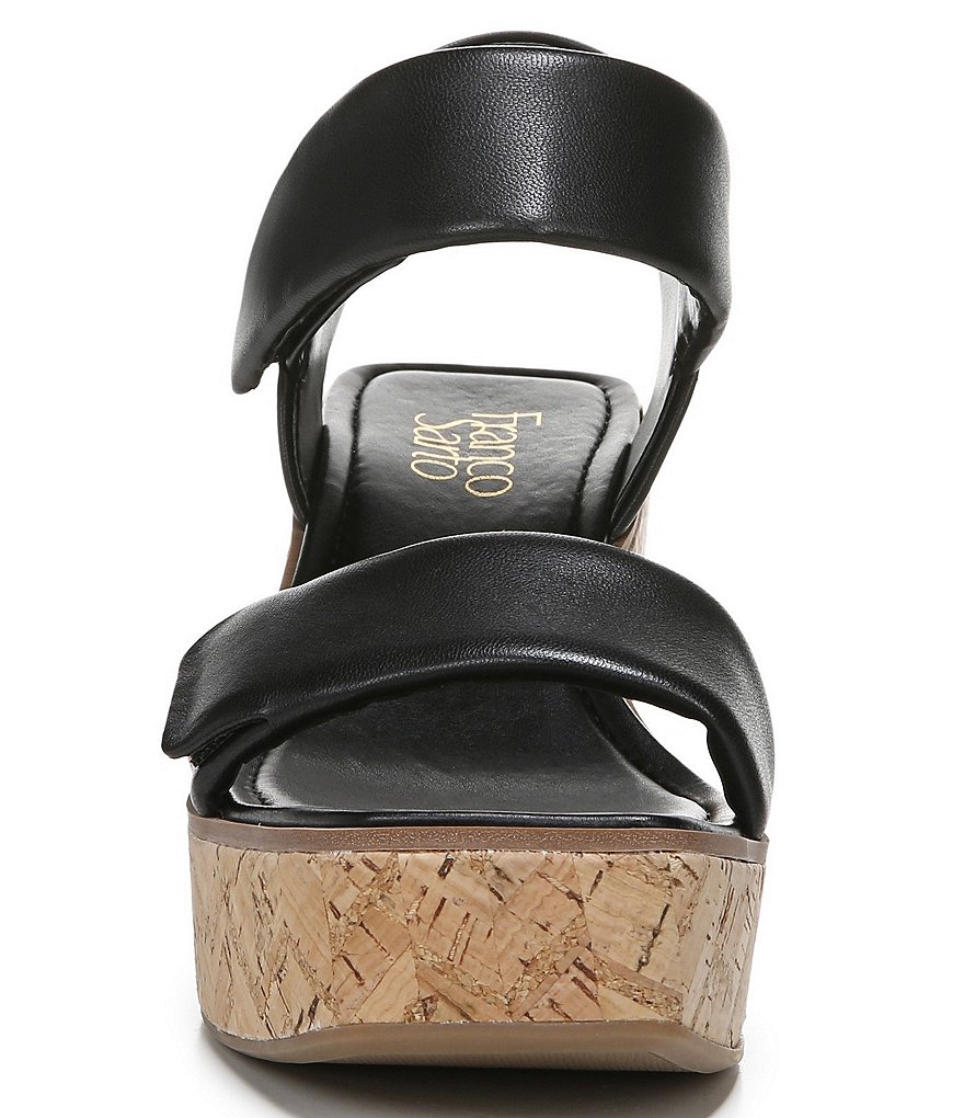 Franco Sarto Sweety Square Toe Leather Cork Platform Wedge Sandals