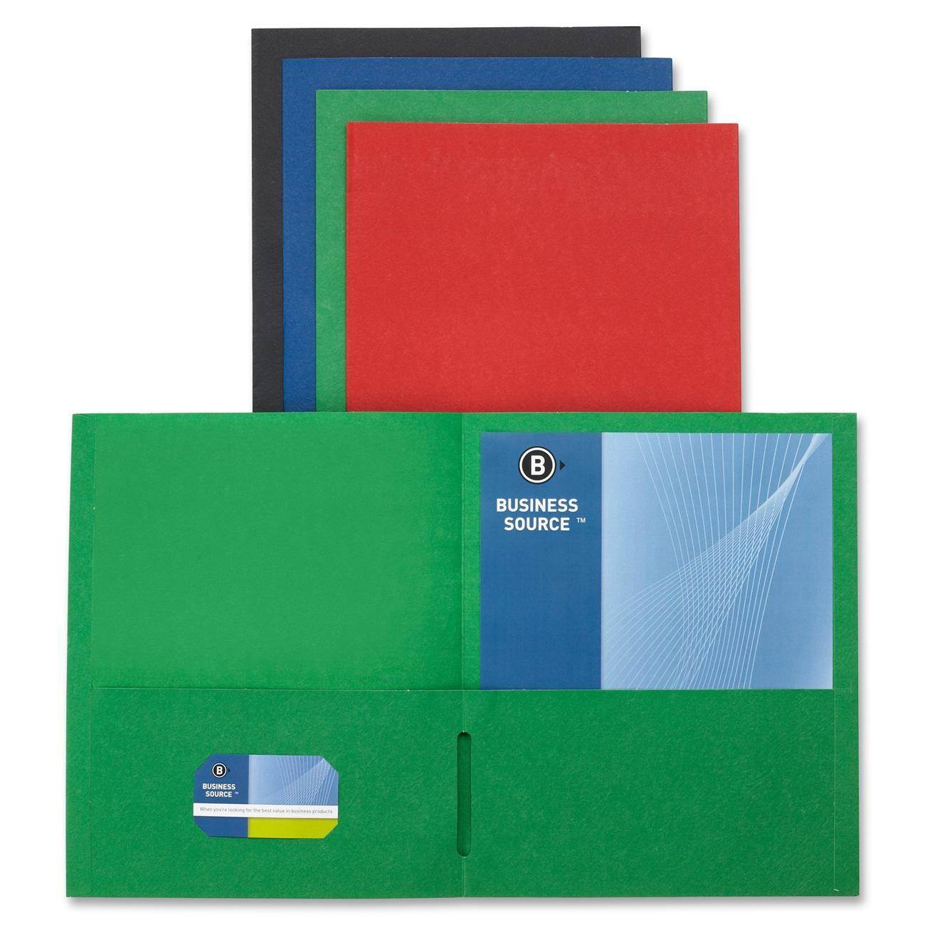 Business Source 2-Pocket Folders 125 Sht Cap Letter 12"x9" 25/BX AST 78502