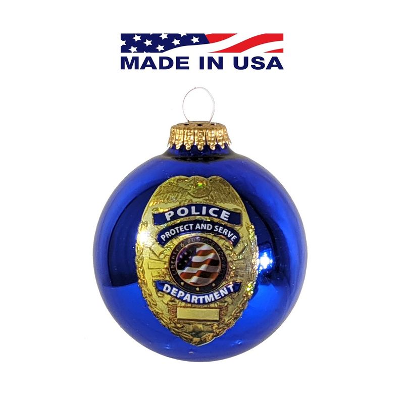 Christmas by Krebs Blue Police Logo Christmas Ball Ornaments 3.25" (80mm)
