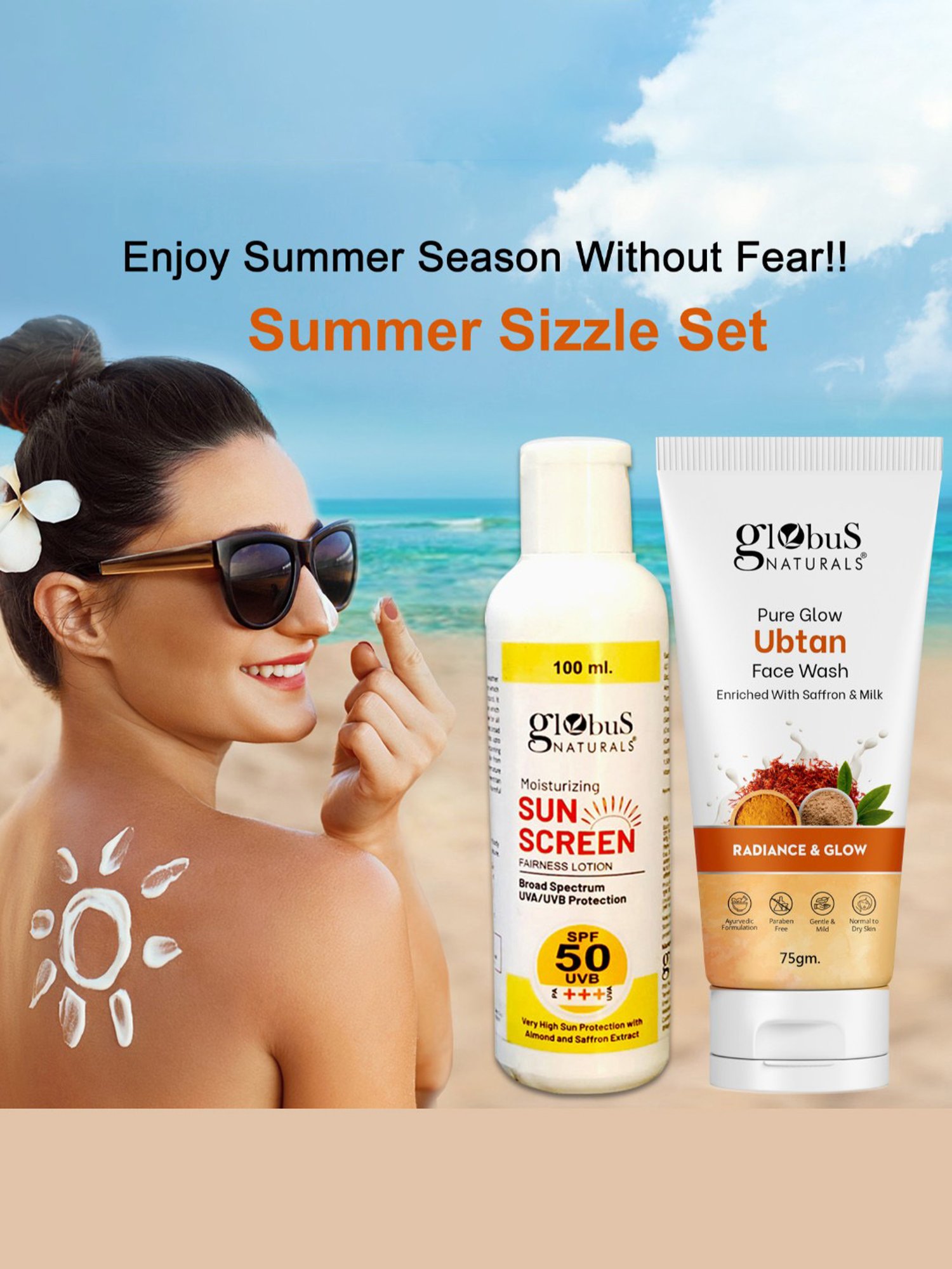 Globus Naturals Moisturizing Sunscreen SPF 50+++ & Ubtan Face Wash Combo