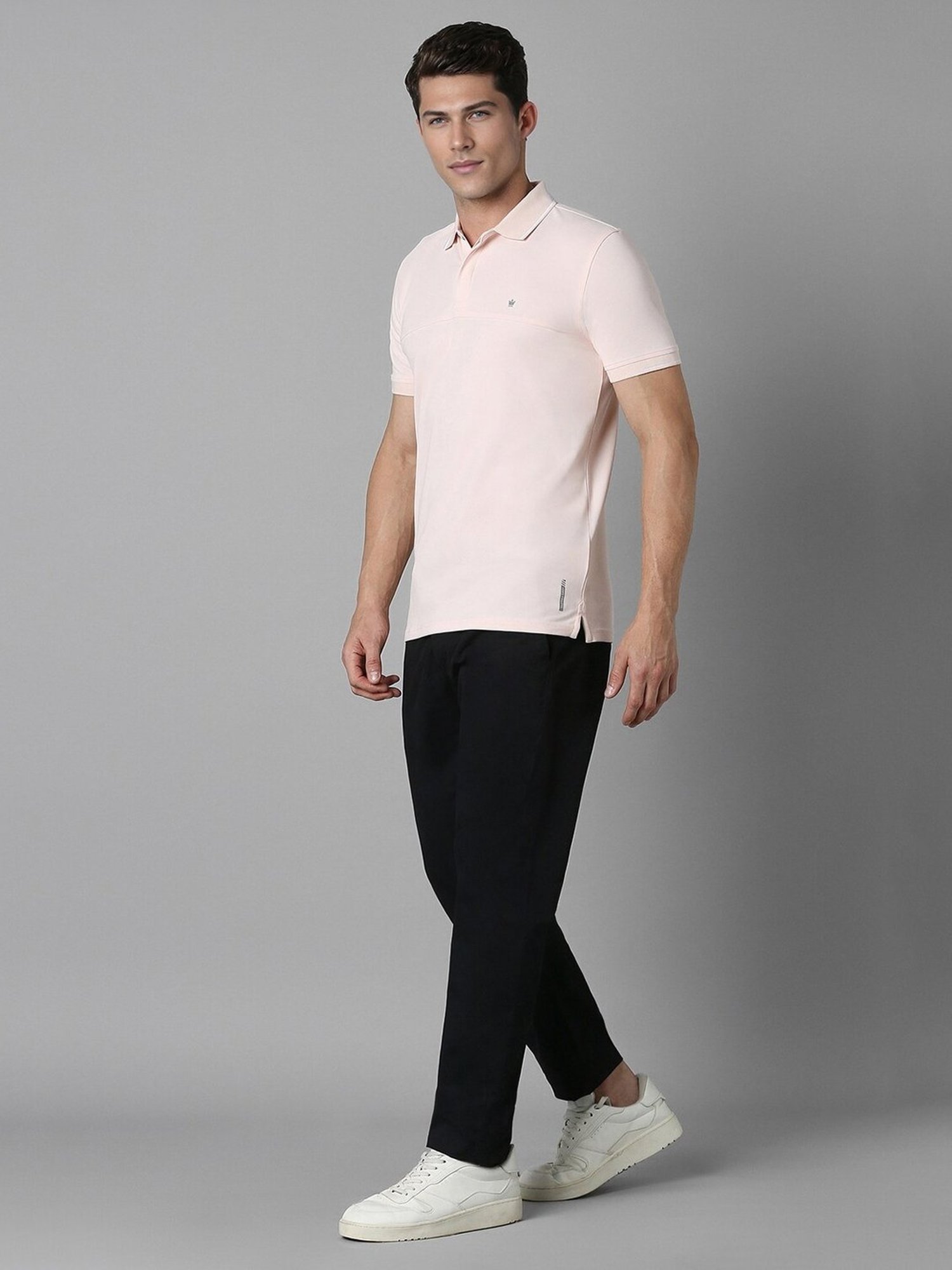 Louis Philippe Peach Slim fit Solid Casual Polo T-Shirt