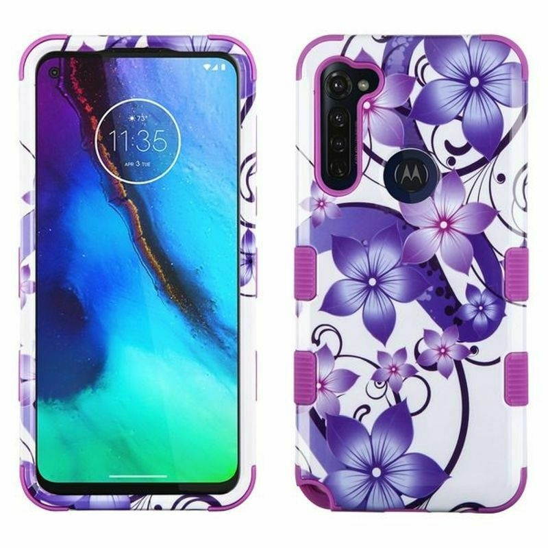 For  Moto G Stylus Purple Hibiscus Flower Tuff Hard TPU Hybrid Case