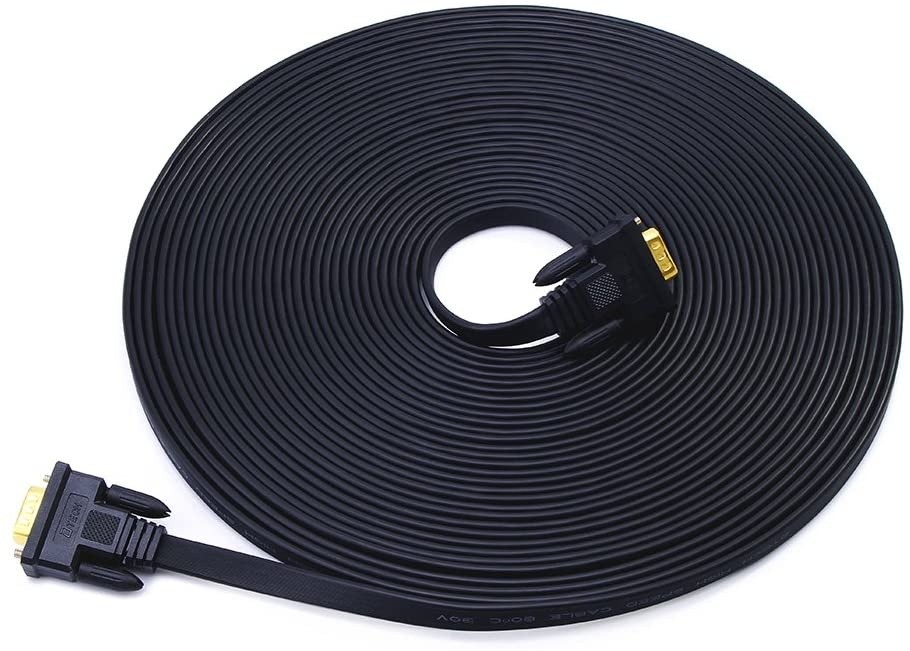 DTech Flat Thin Extra Long VGA Cable 100 ft Male to Male 15 Pin Connector Computer Monitor Cord 1080p High Resolution (31 Meter Black)