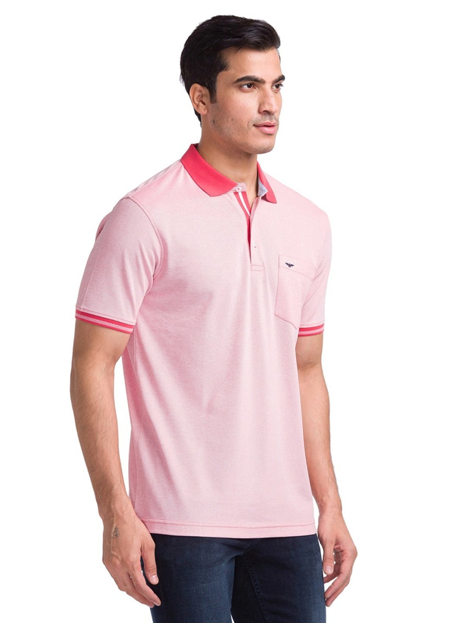 Park Avenue Light Red Cotton Slim Fit Polo T-Shirt